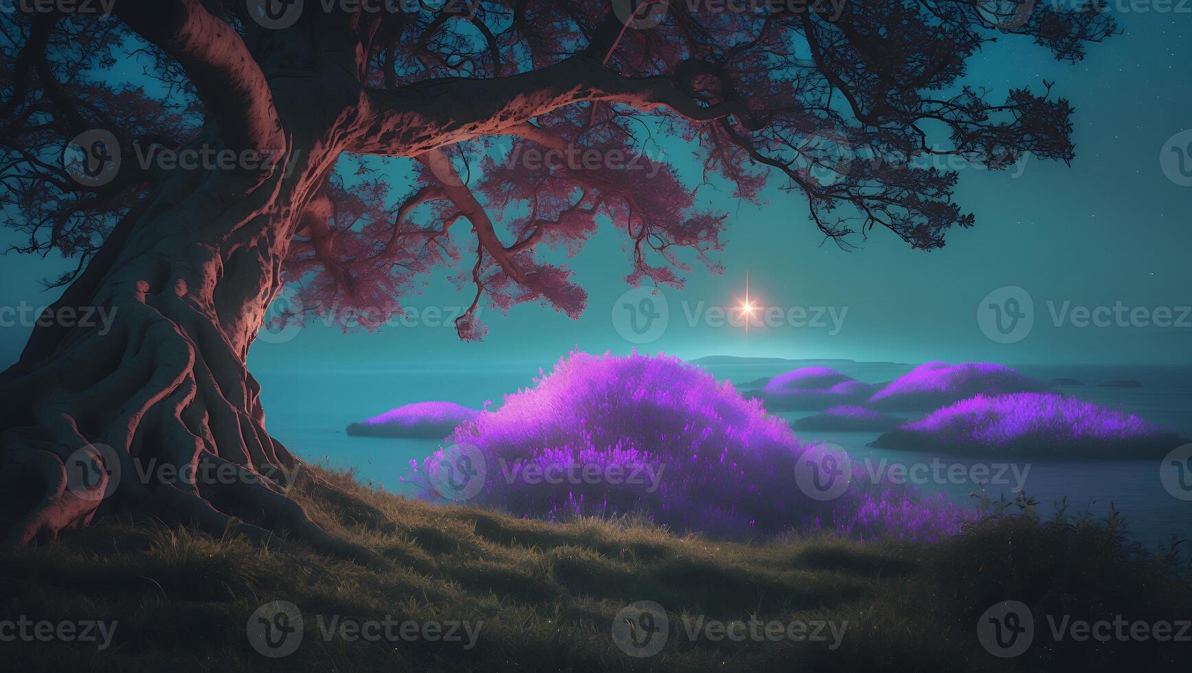 Fantasy Tree with Purple Bush Landscape photo