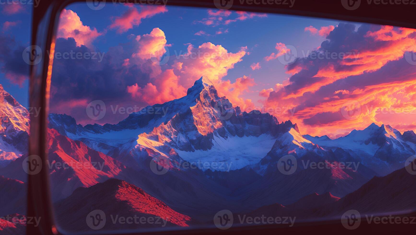 Mountain Peak View with Colorful Clouds During Sunset photo