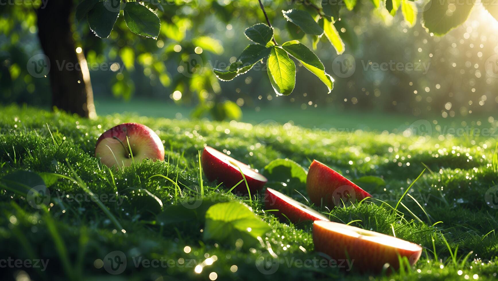 Apple on Grass in Sunlight photo
