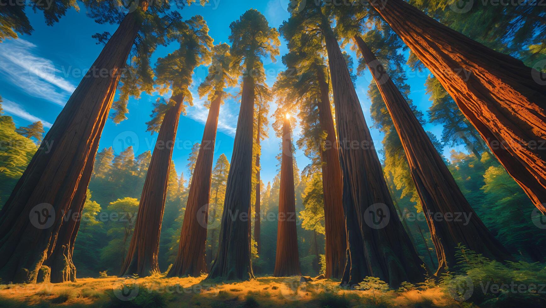Tall Tree in Sunlight Forest Perspective photo
