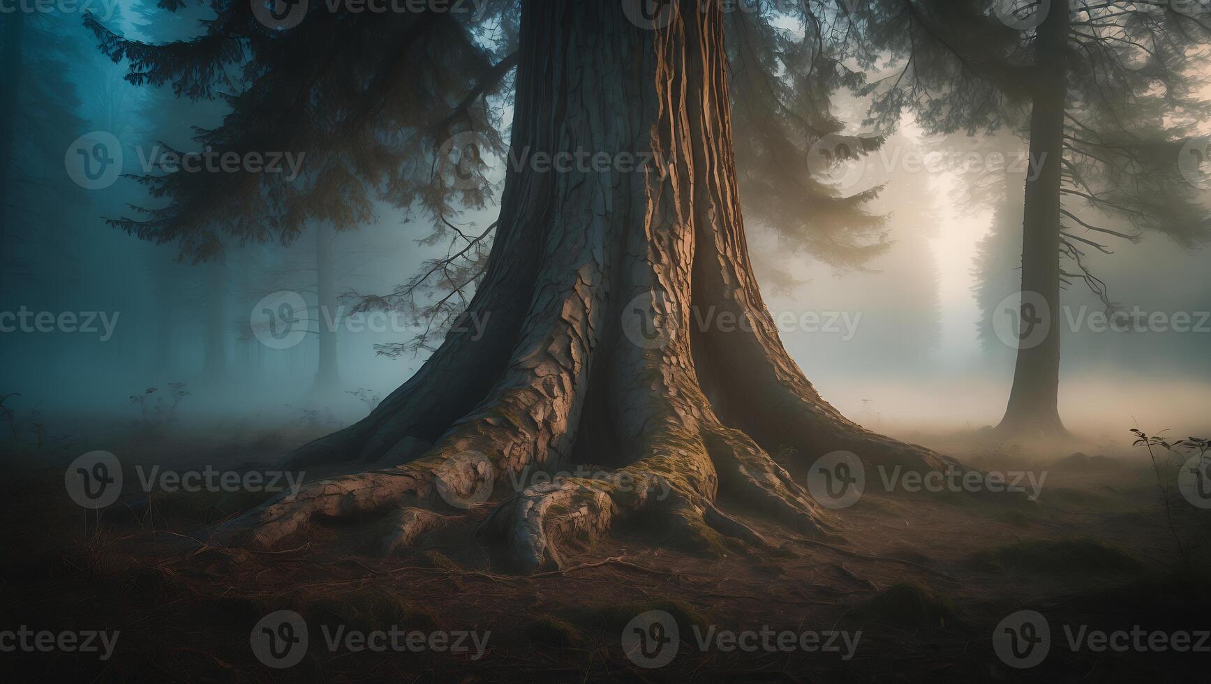 Large Tree in a Forest on a Foggy Day photo