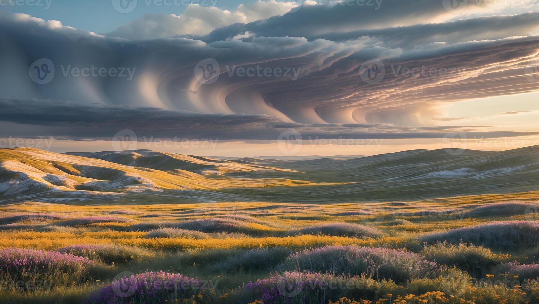 Dramatic Sky Over a Rolling Meadow Landscape photo
