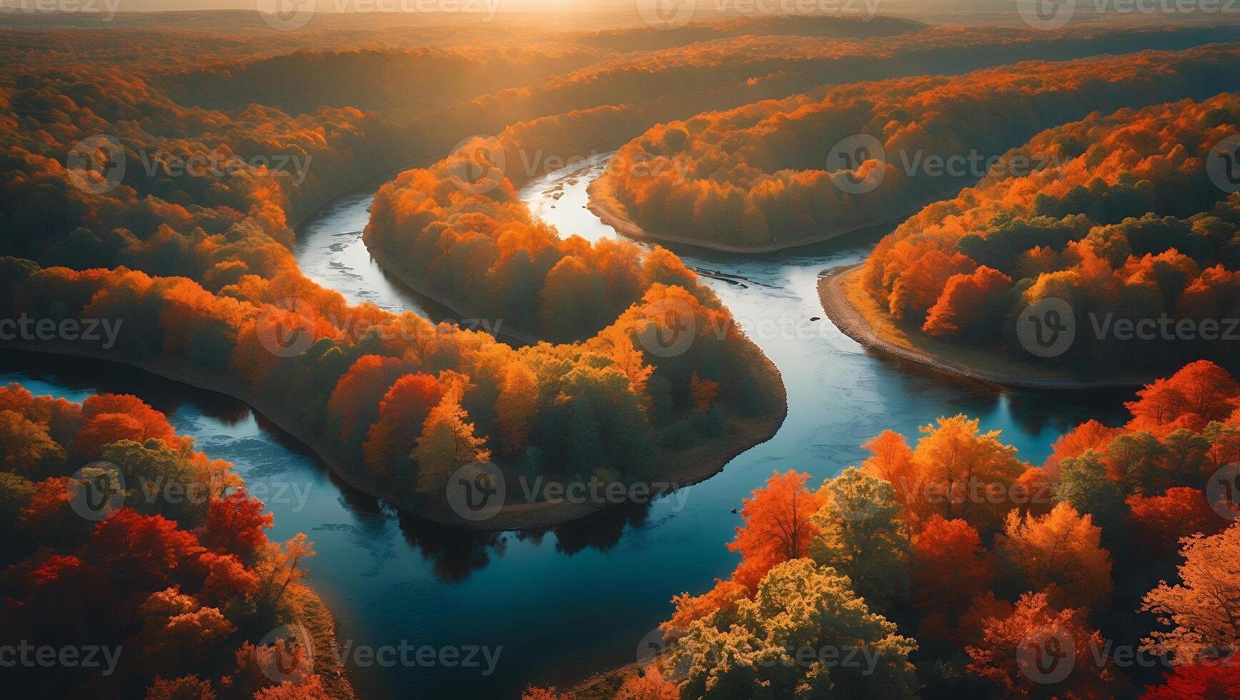 Autumn River Bend in Forest Landscape photo
