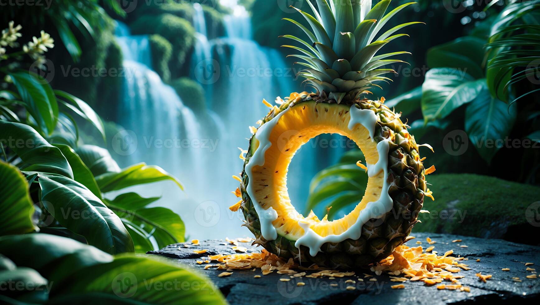 Pineapple with Hole Near Waterfall photo