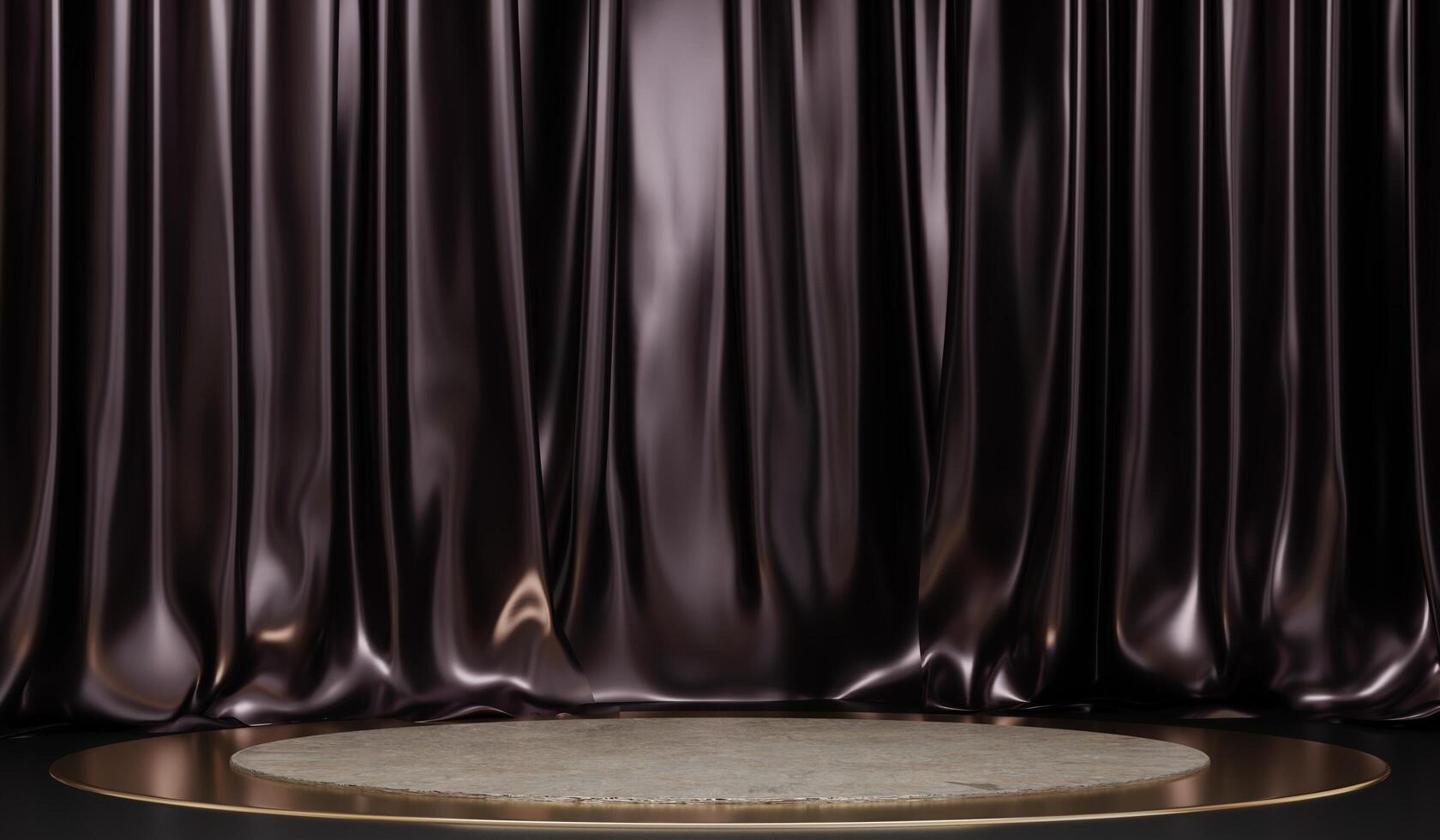 Circular stage with shiny curtain background, 3D illustration photo