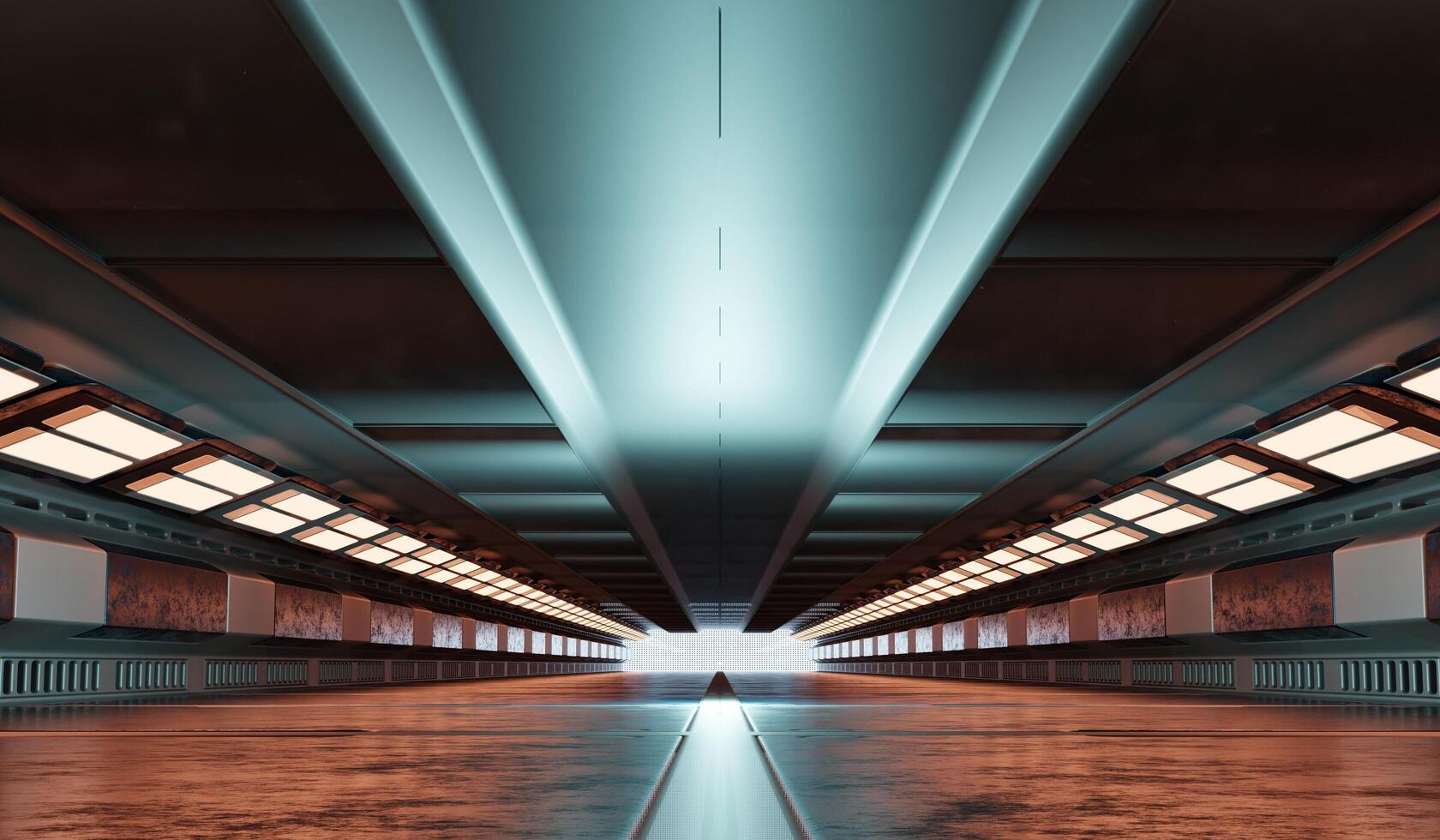 Long tunnel, technology corridor, light, background, 3D illustration photo