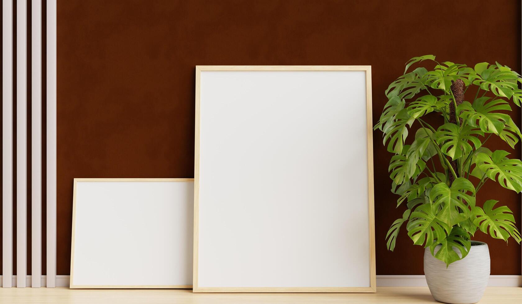 Empty picture frame on the wall in the living room, 3D illustration photo