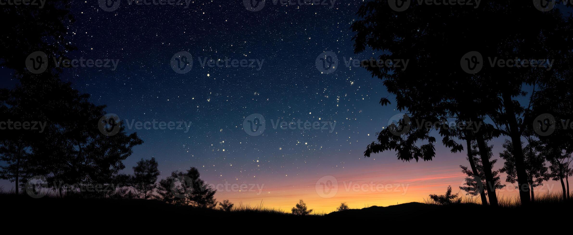 The stunning night sky filled with stars illuminating the tranquil landscape. photo