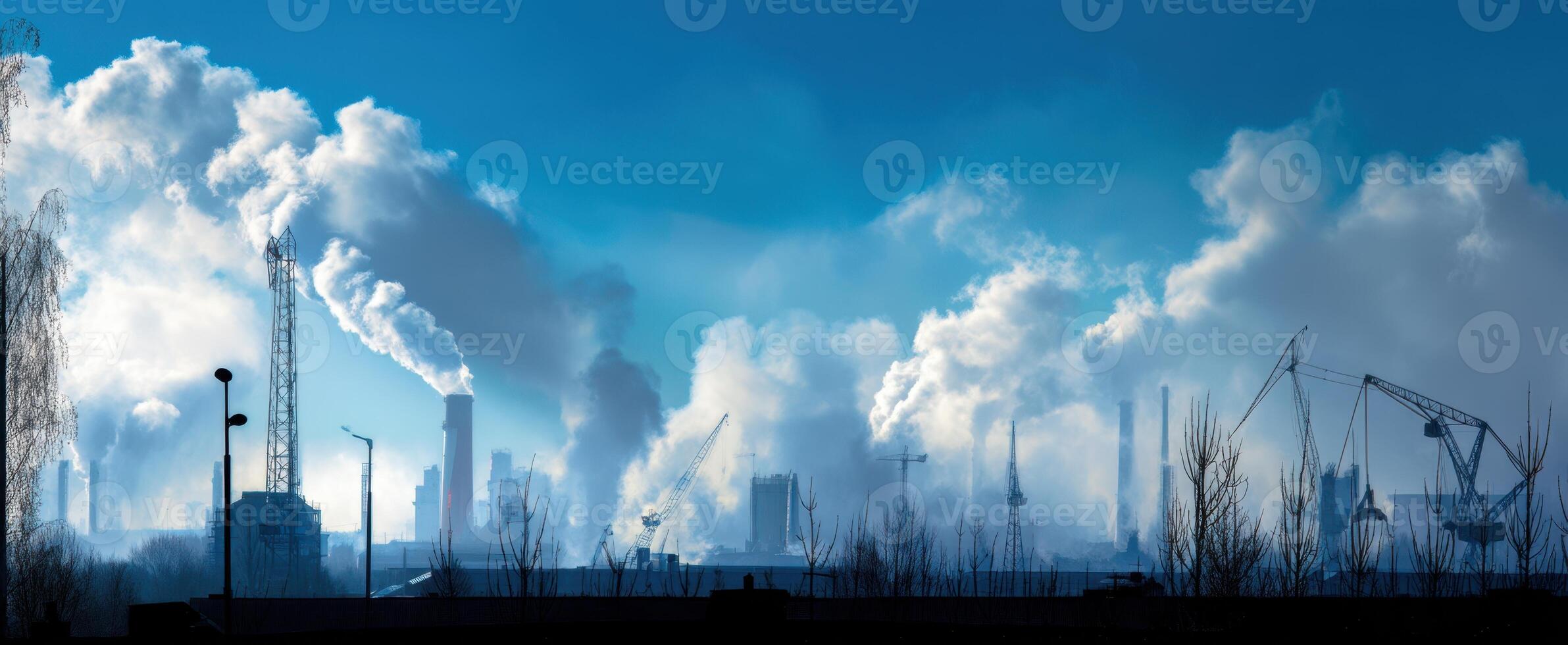 The industrial skyline emitting thick smoke and pollution into the atmosphere. photo