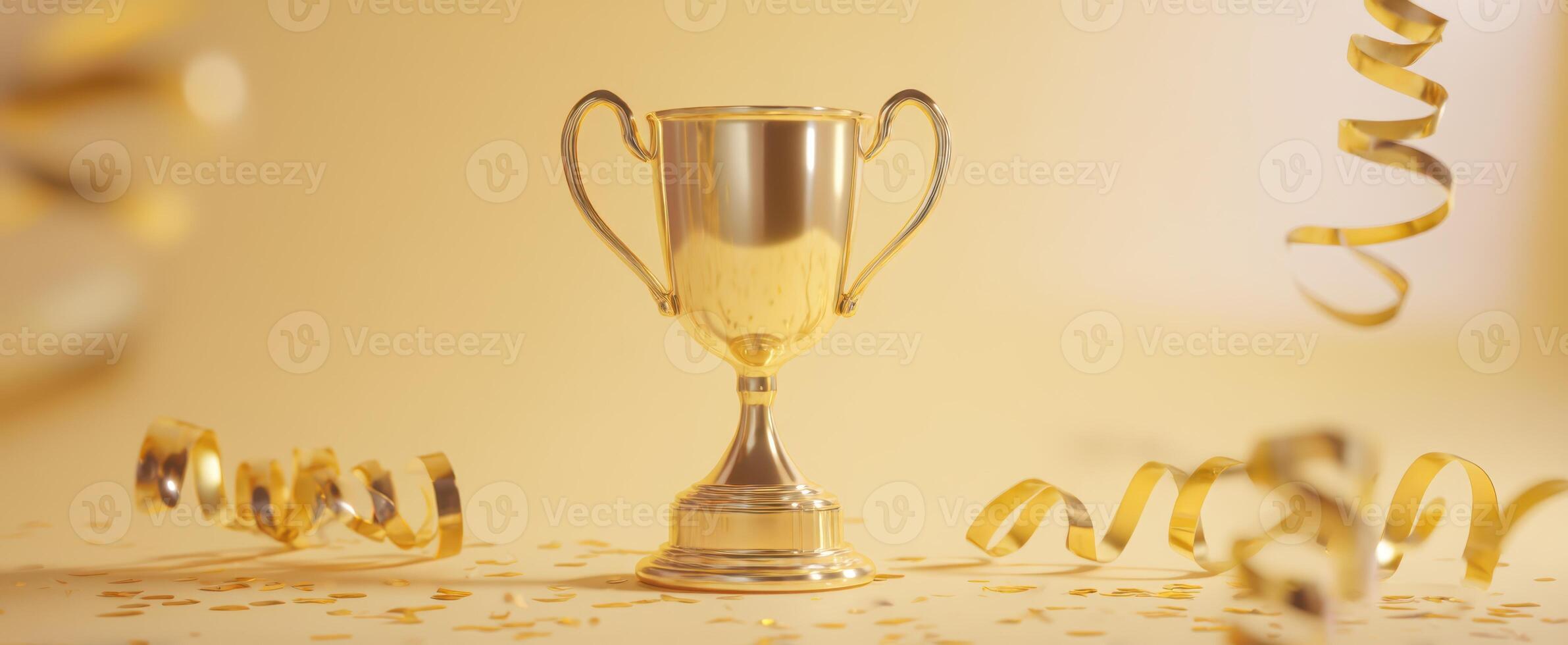 The shining gold trophy symbolizing victory and celebration in a festive environment. photo
