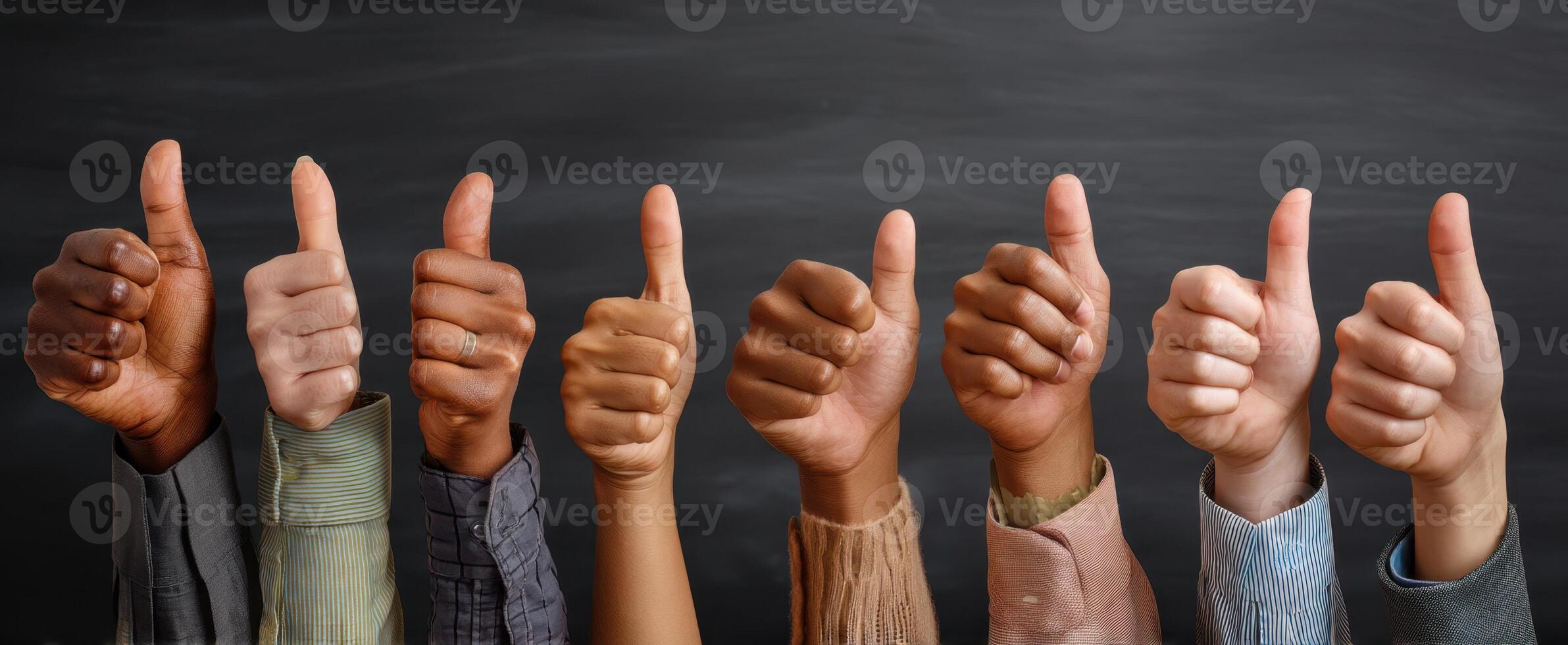 The diversity of hands showing thumbs up in a gesture of approval photo