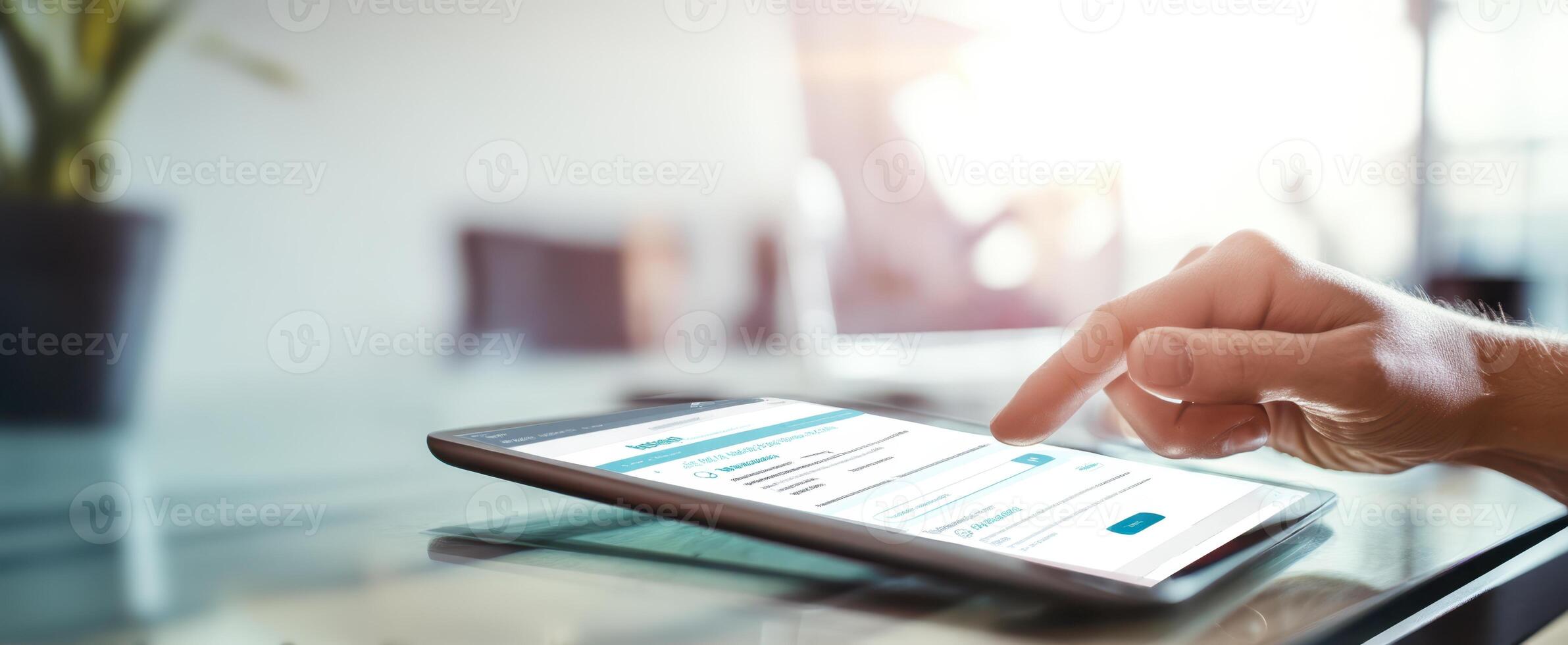 The modern tablet showcasing user interaction in a stylish office environment. photo