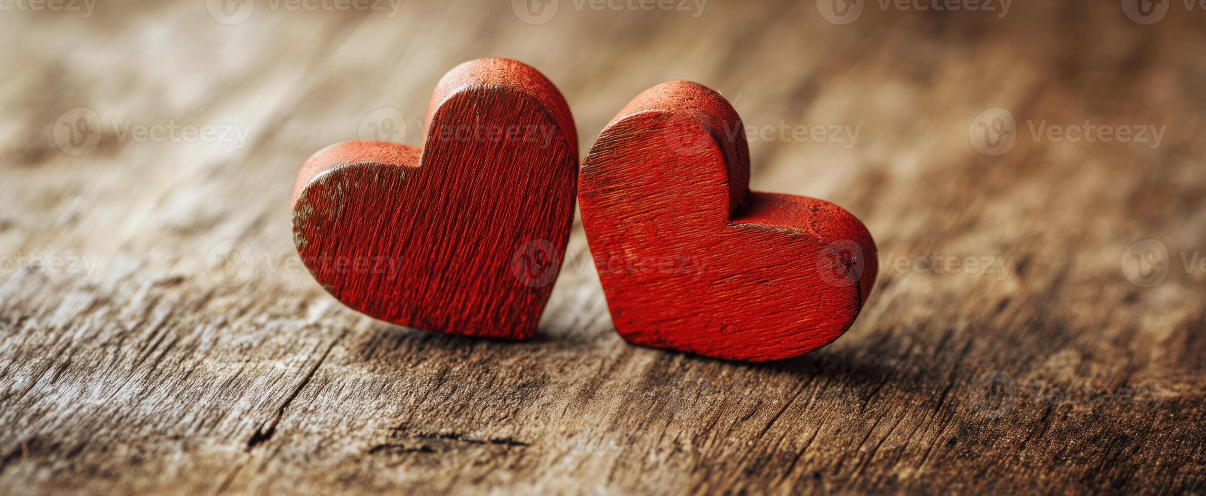 The wooden hearts symbolizing love and connection on a rustic background. photo