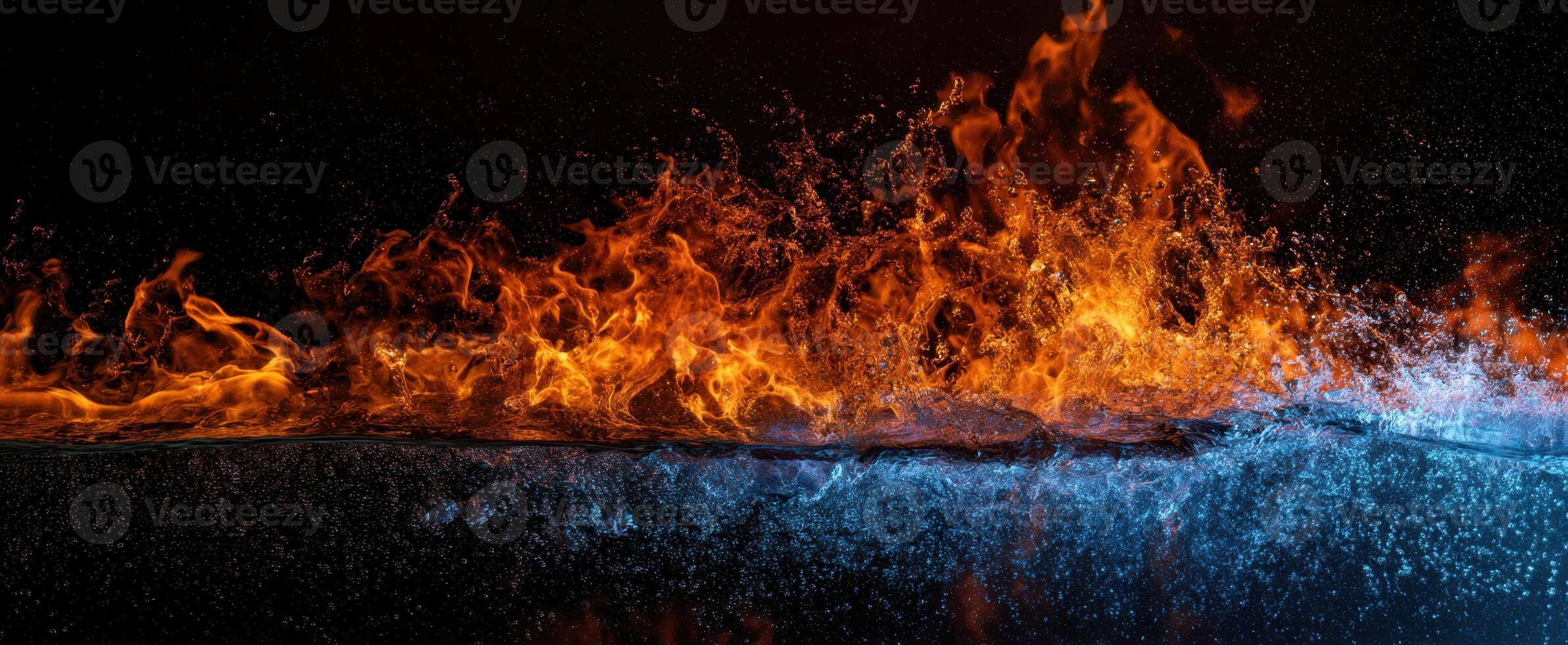 The dramatic interplay of fire and water in a vibrant display. photo