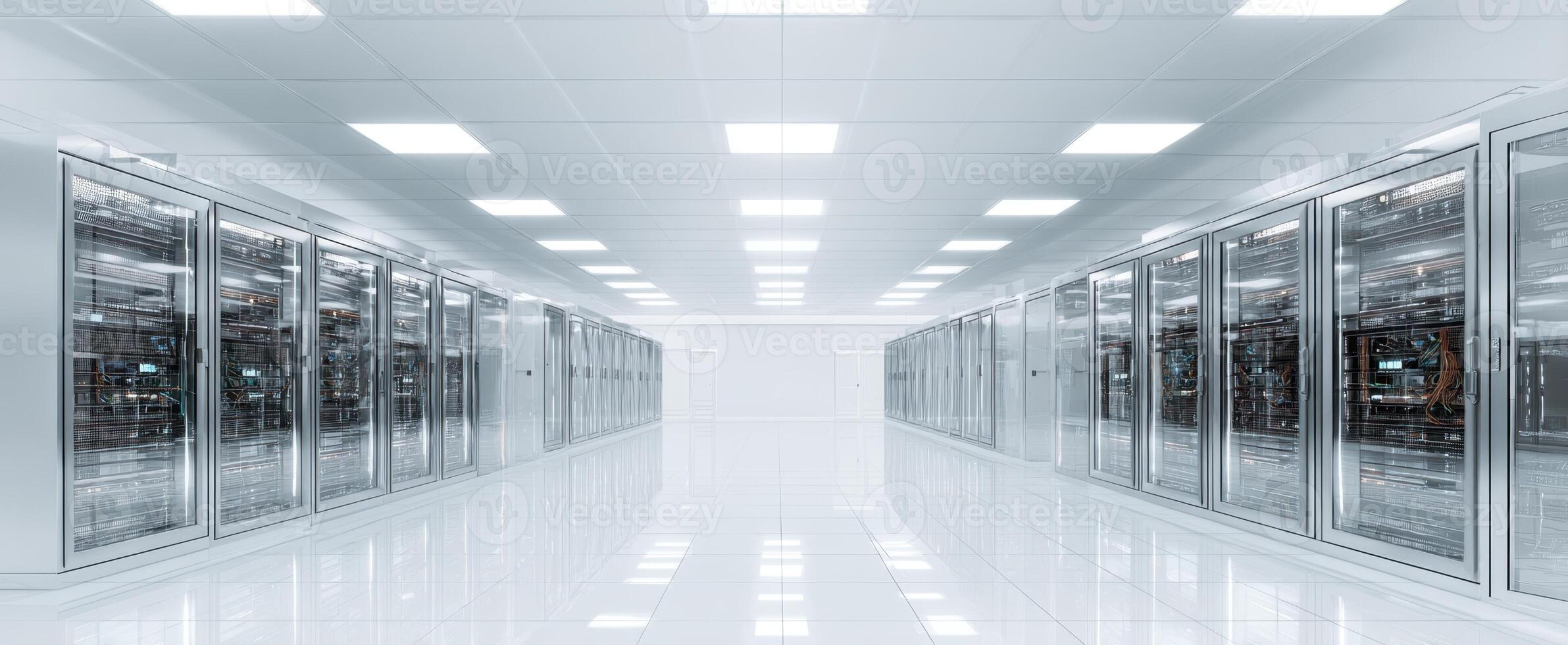The modern data center with high-tech server racks and sleek design. photo