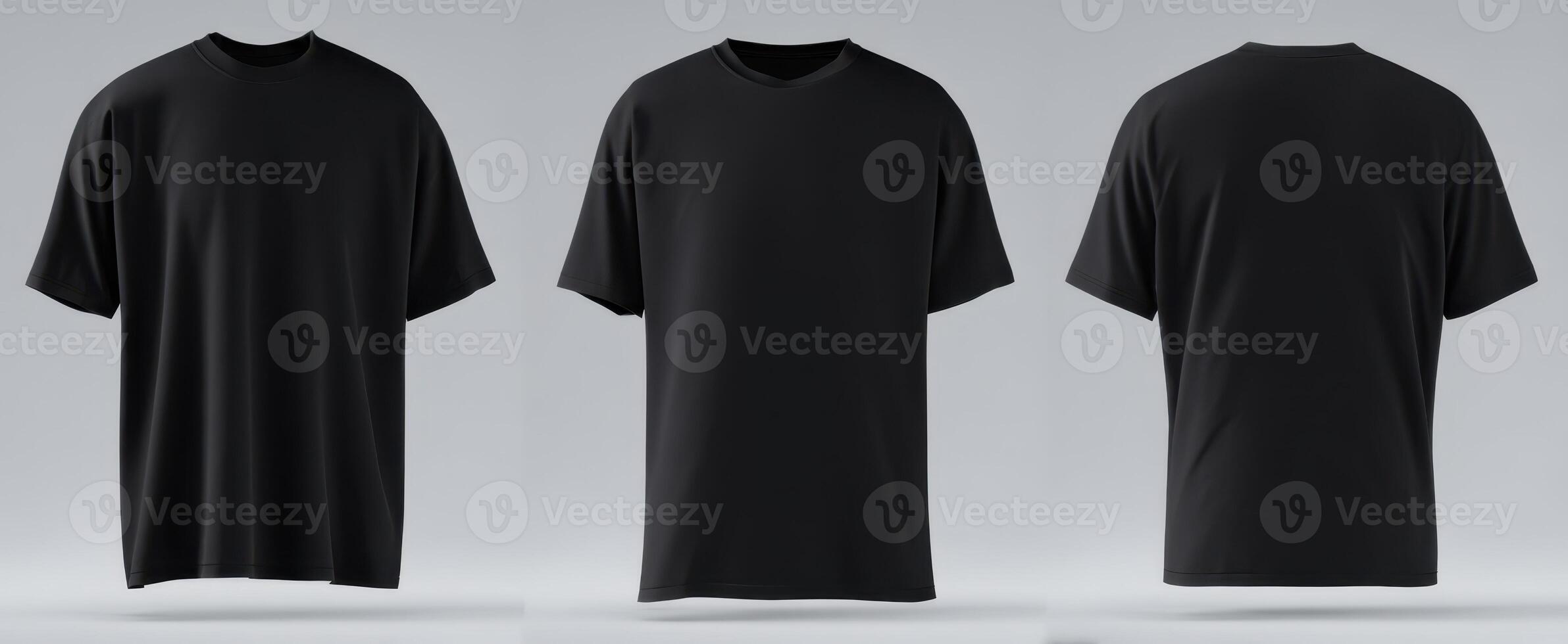 The versatile black t-shirt design showcasing three angles for creative use. photo