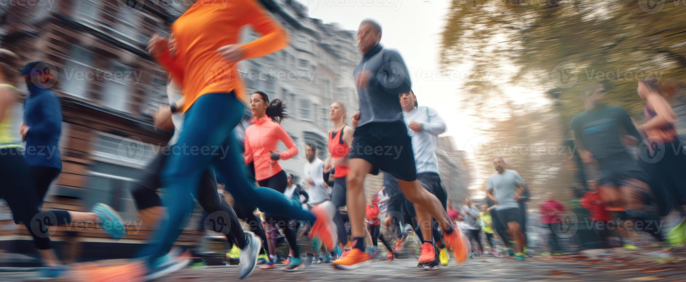 The energetic runners participating in a vibrant urban marathon event photo