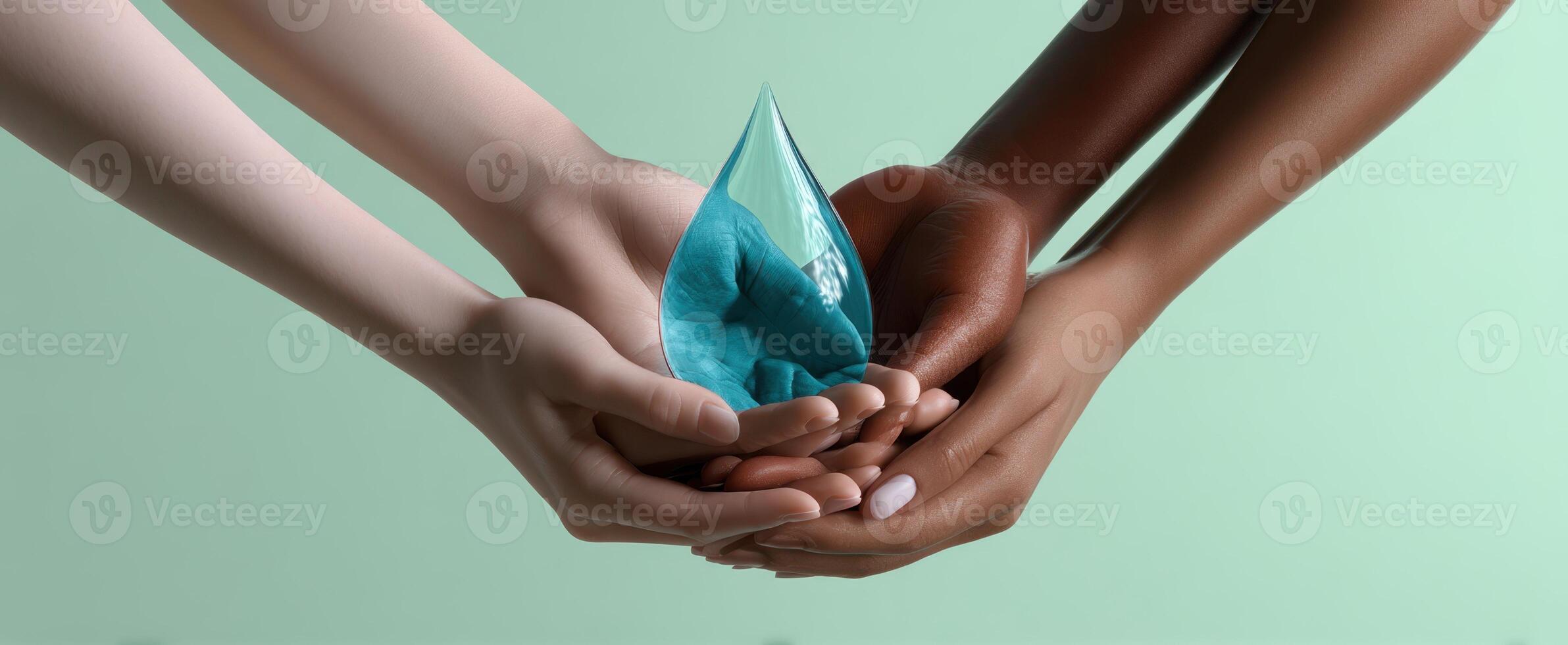 The Diverse Hands Coming Together to Cradle a Symbolic Water Drop photo
