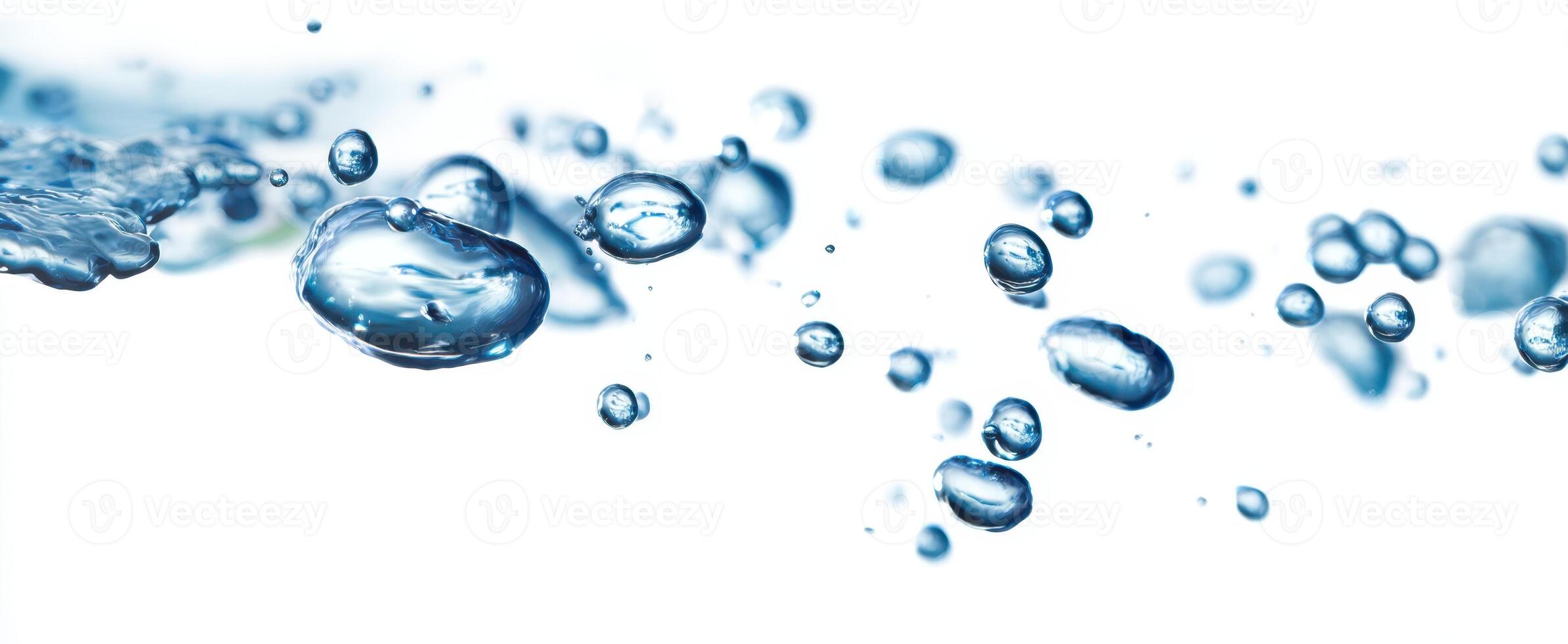 The shimmering water droplets creating a dynamic splash effect on a white background. photo