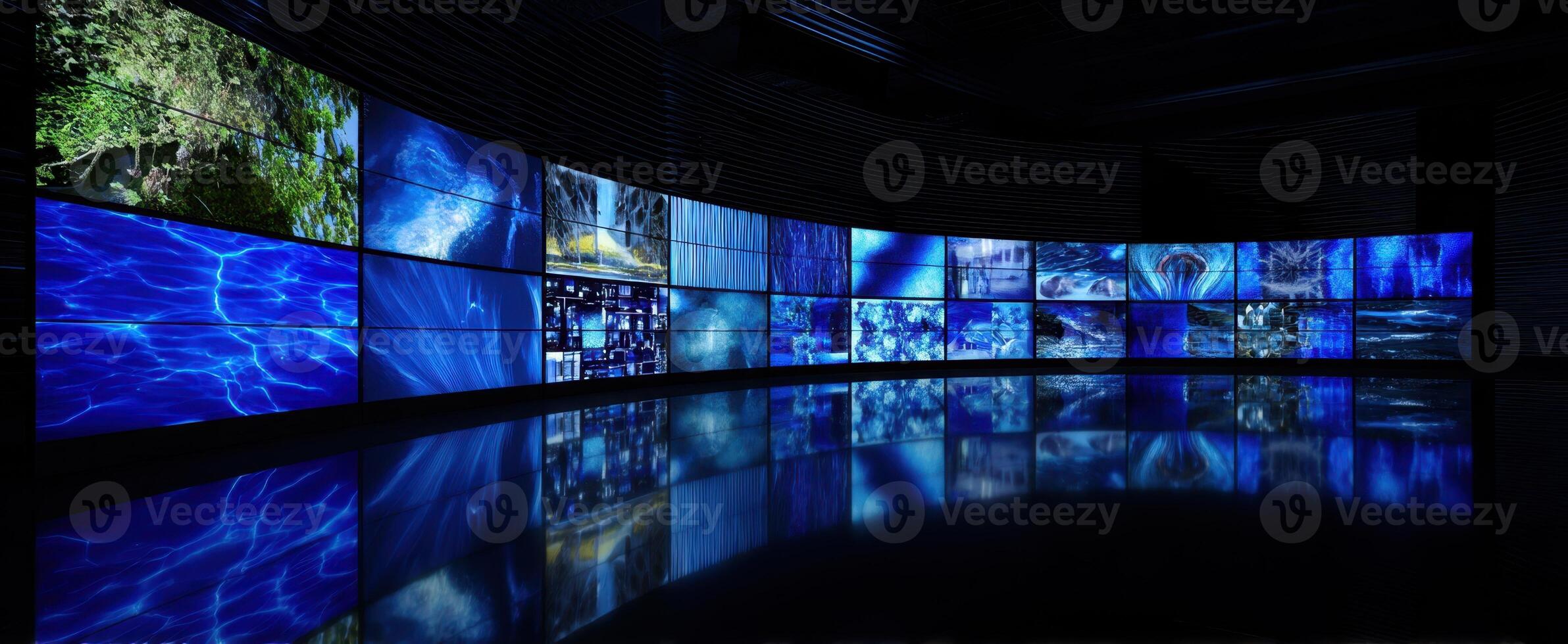 The immersive display of vibrant digital imagery in a modern exhibition space. photo