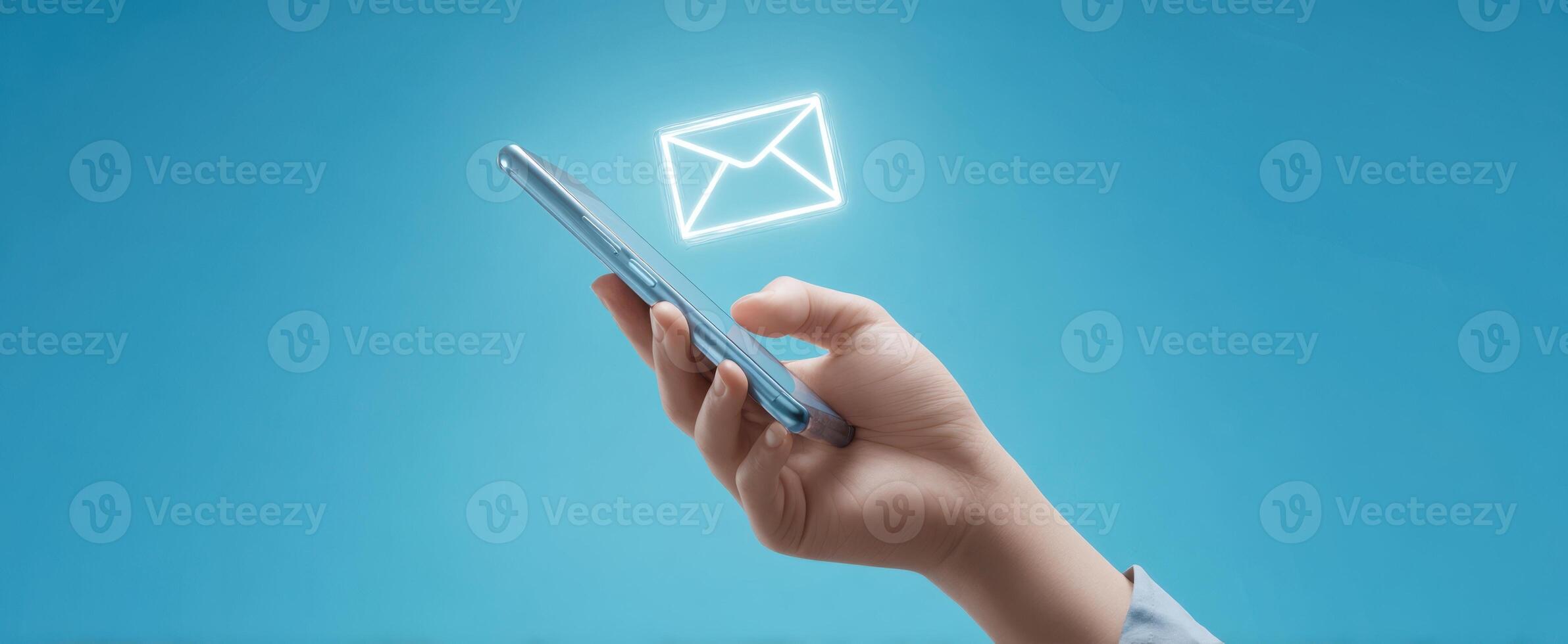 The smartphone displaying an email notification in a modern digital environment. photo