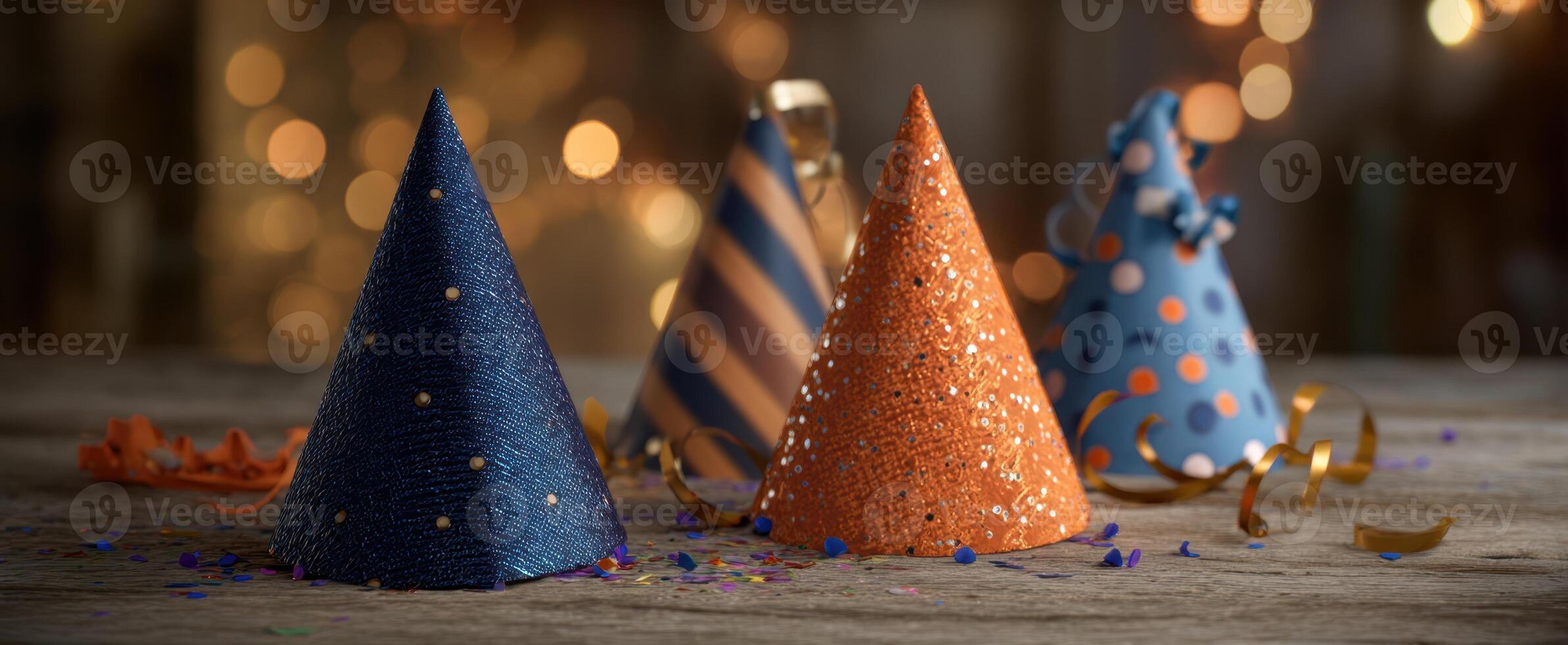 The festive party hats create a vibrant atmosphere for celebration and joy. photo
