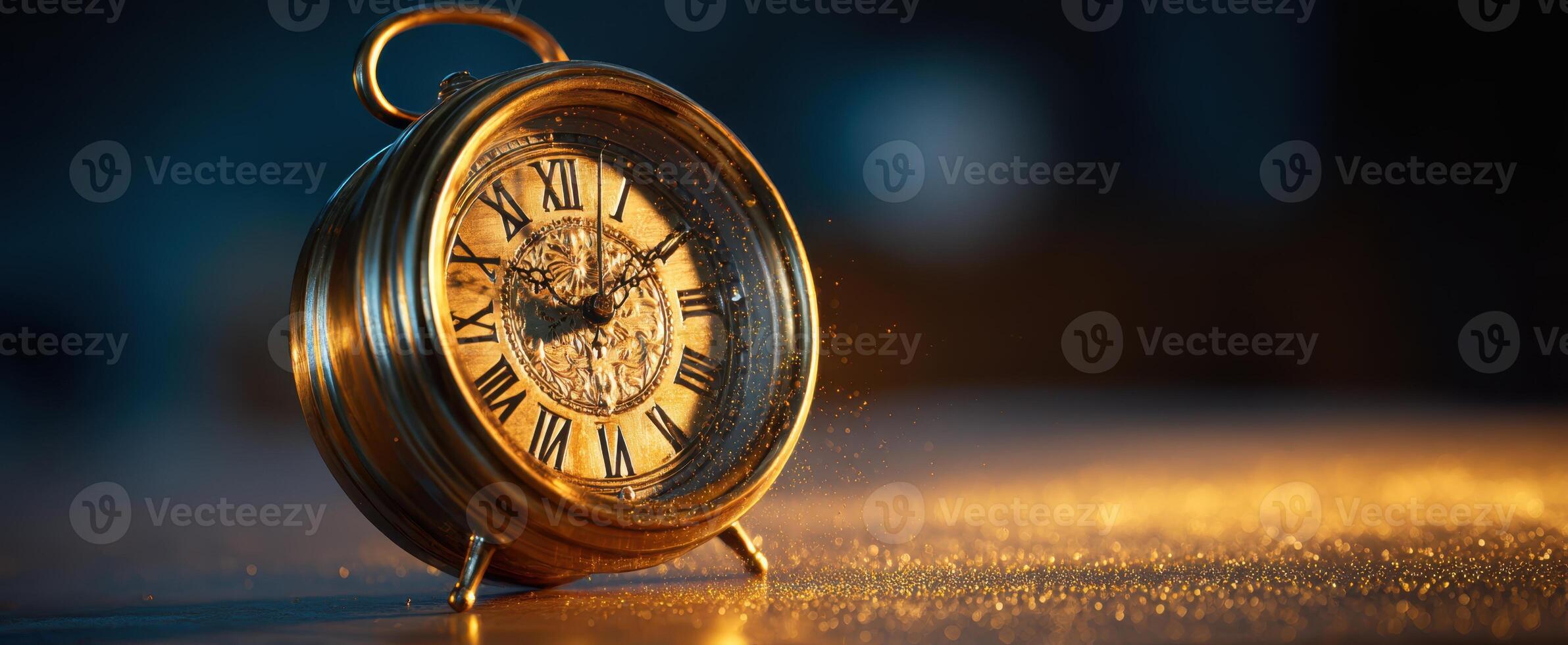 The vintage gold clock showcasing timeless elegance and craftsmanship in close-up. photo