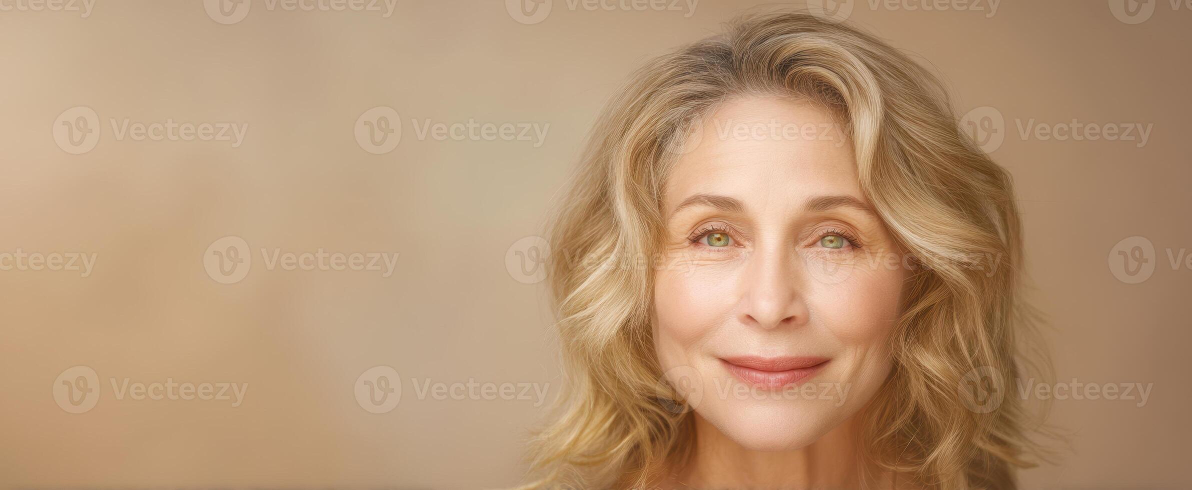The graceful woman radiating warmth and positivity with a gentle smile. photo