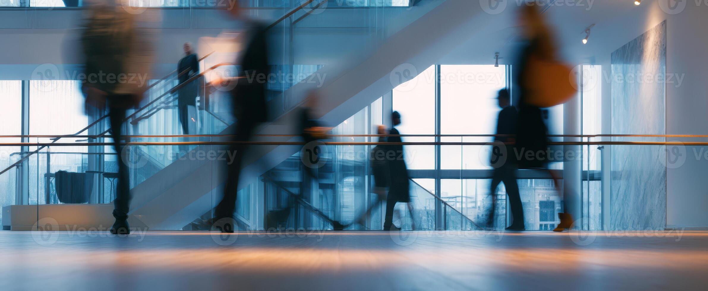 The bustling office space showcasing dynamic movement of professionals. photo