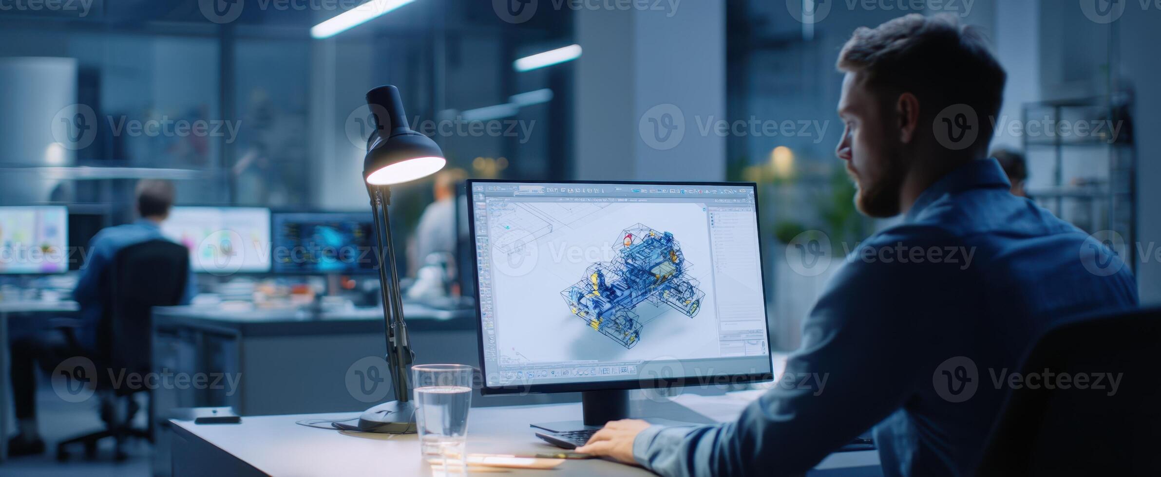 The designer focused on a digital project in a modern office environment. photo