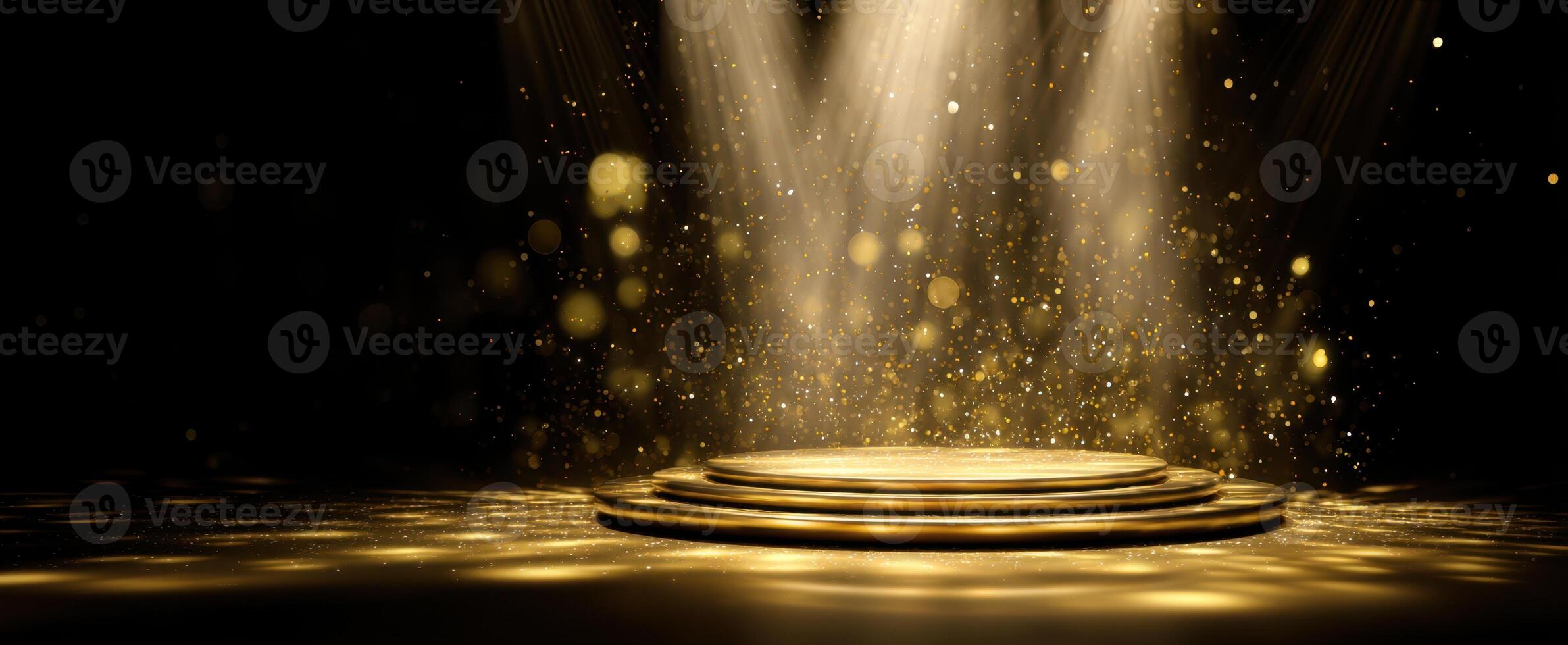 The Golden Podium Surrounded by Magical Spotlight Effects in a Dark Setting photo