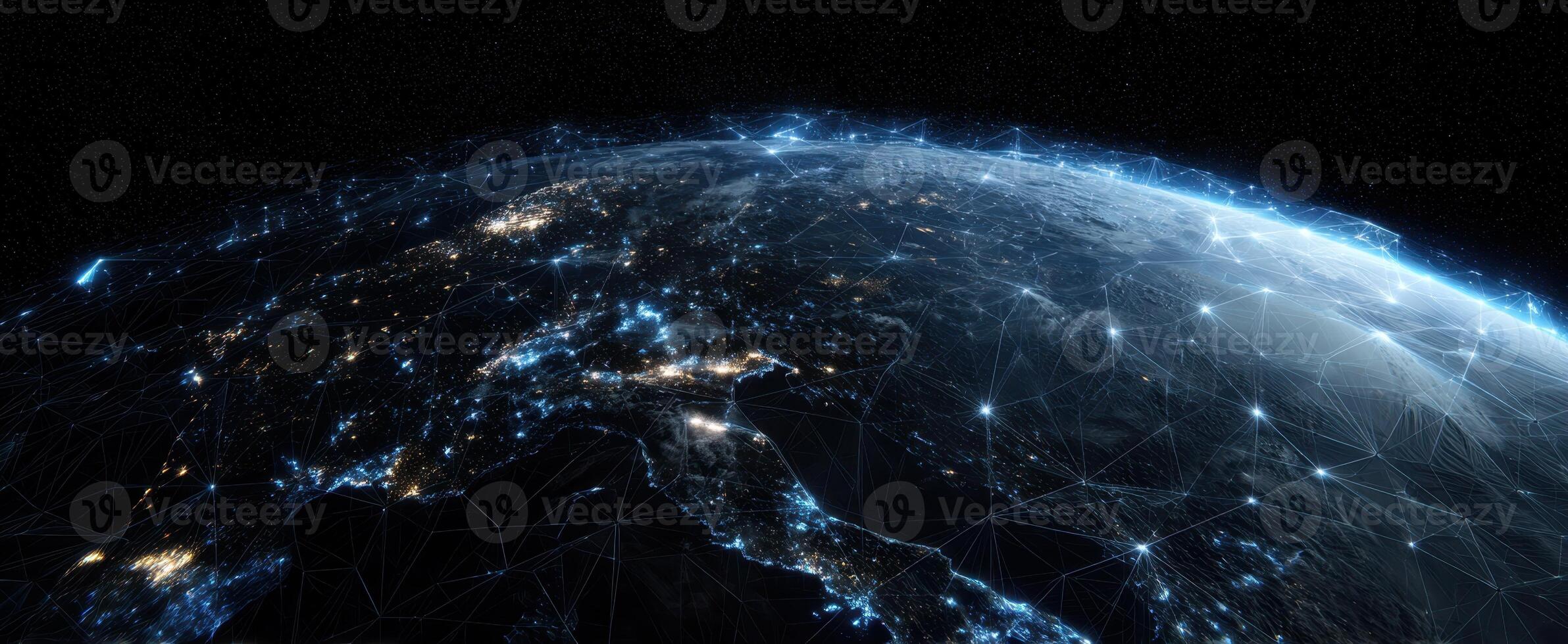 The Earth Connected by a Network of Illuminated Data Links and Cities photo