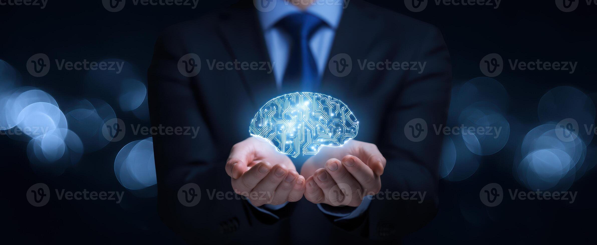 The Brain Hologram Symbolizing Innovation and Leadership in Business Strategy photo