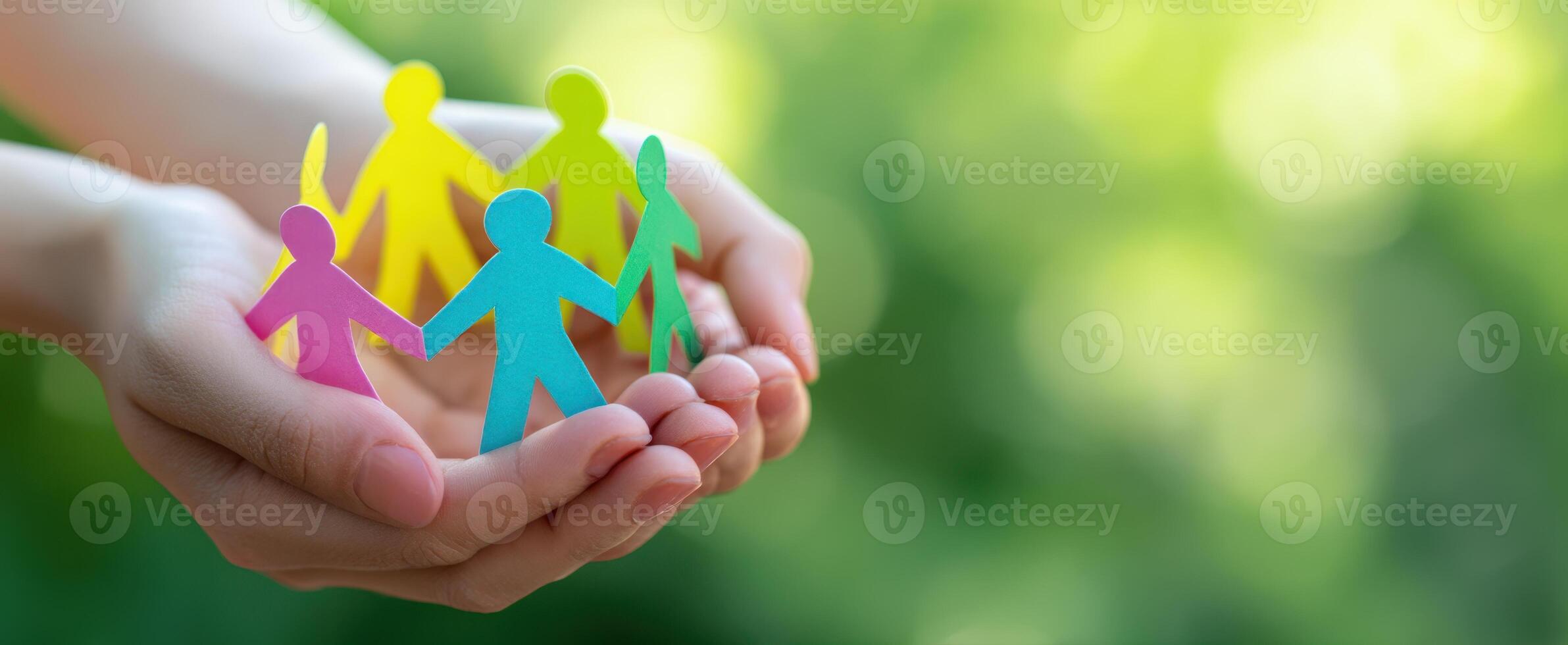 The Hands Supporting Colorful Paper Figures Representing Community and Togetherness photo