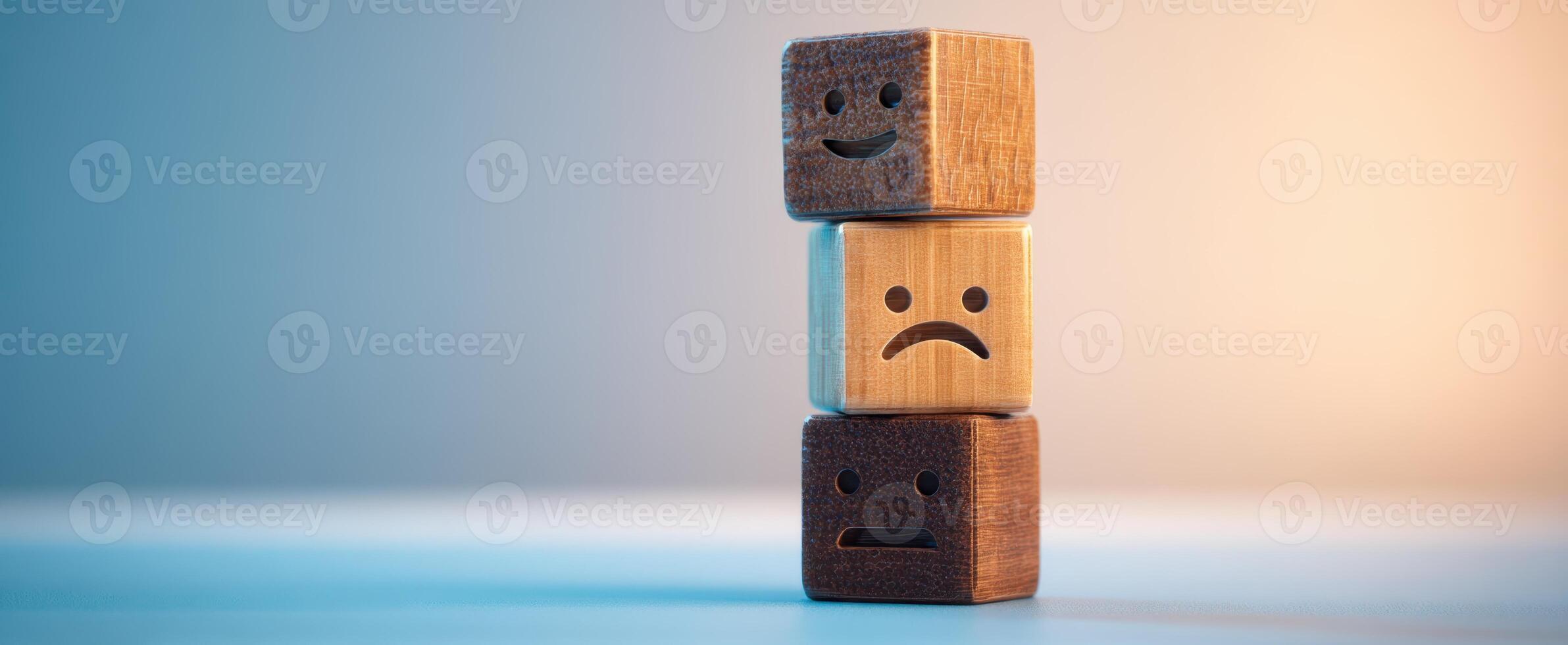 The stacked wooden blocks conveying different emotions in a creative arrangement. photo