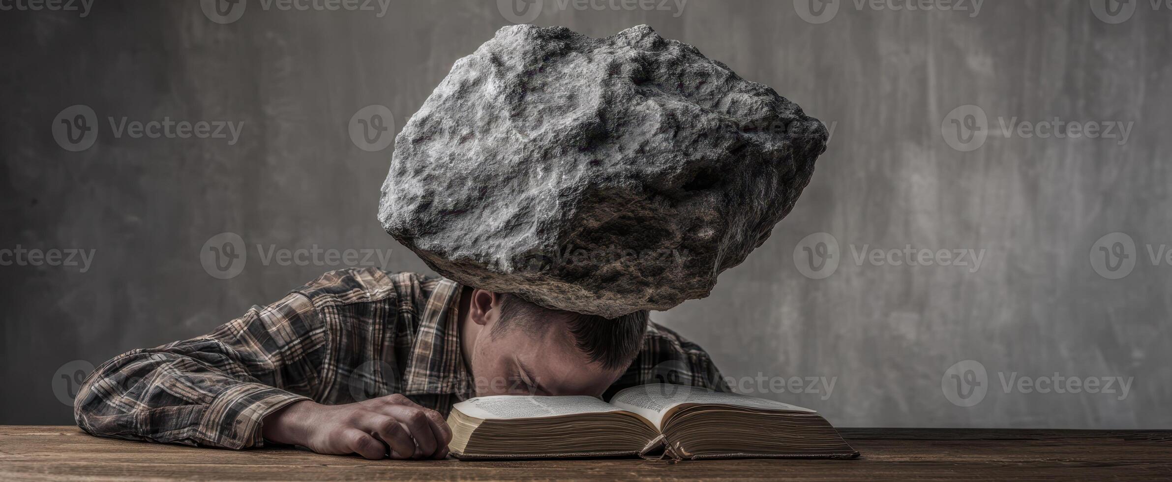 The Burden of Knowledge A Student Overwhelmed by Weighty Thoughts photo