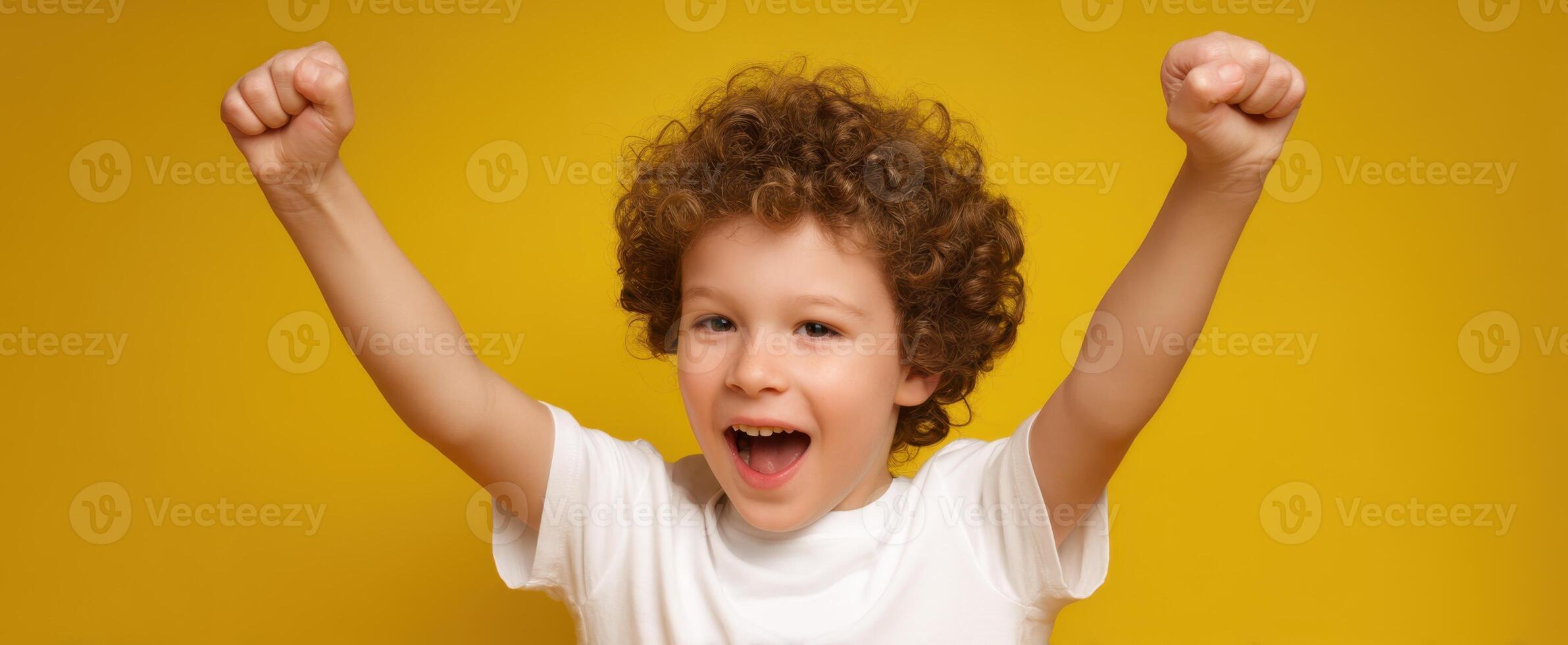 The cheerful child celebrating success with joy and enthusiasm. photo