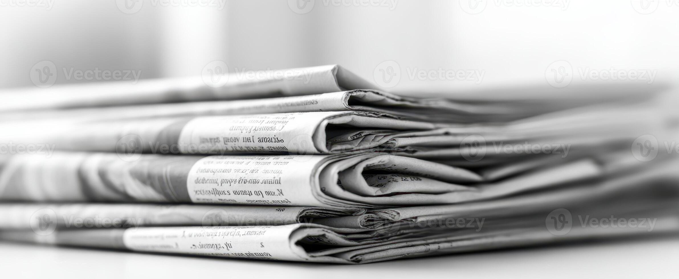 The stack of black and white newspapers capturing timeless journalism and stories. photo