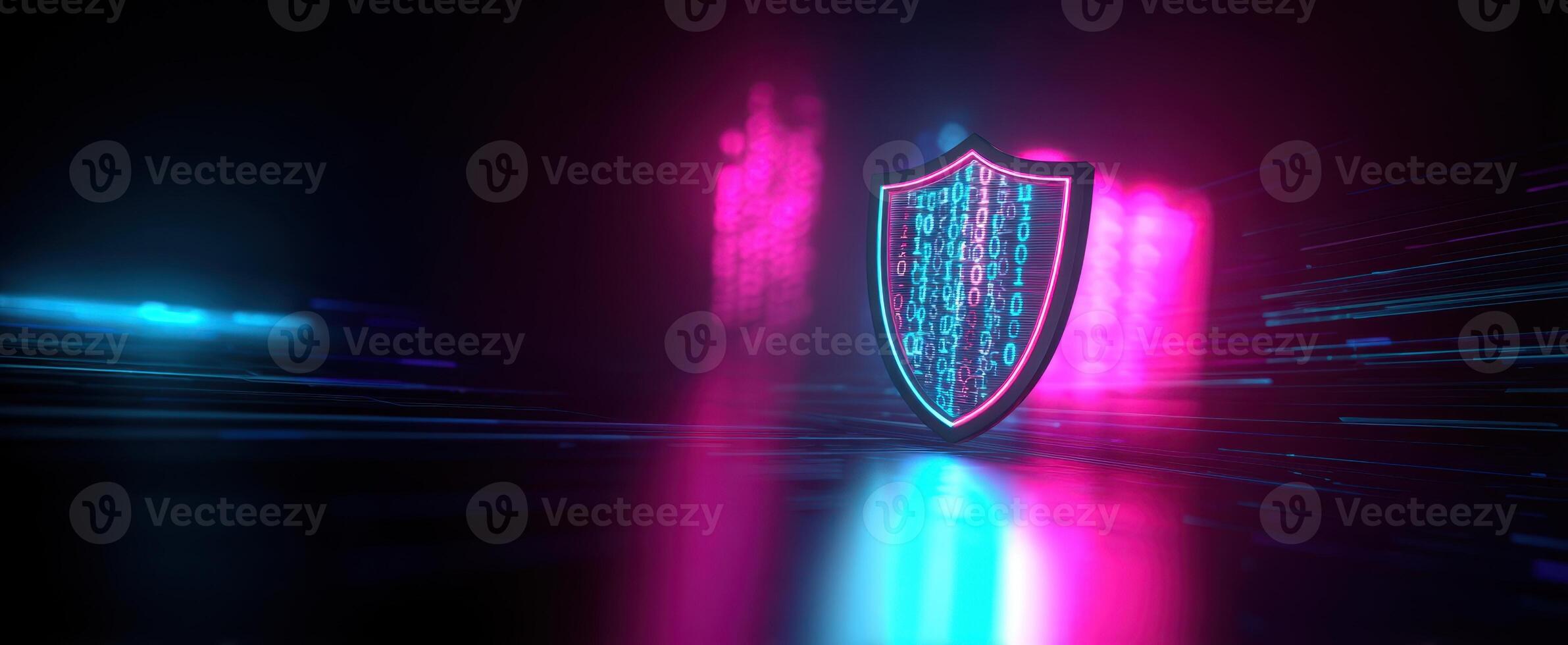The Shield Representing Cybersecurity in a Futuristic Digital Environment photo