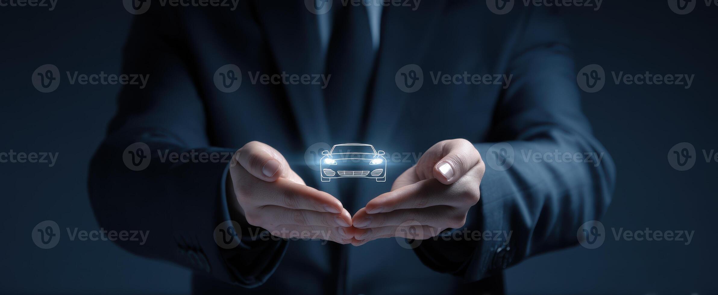 The digital representation of a sleek car held in professional hands. photo