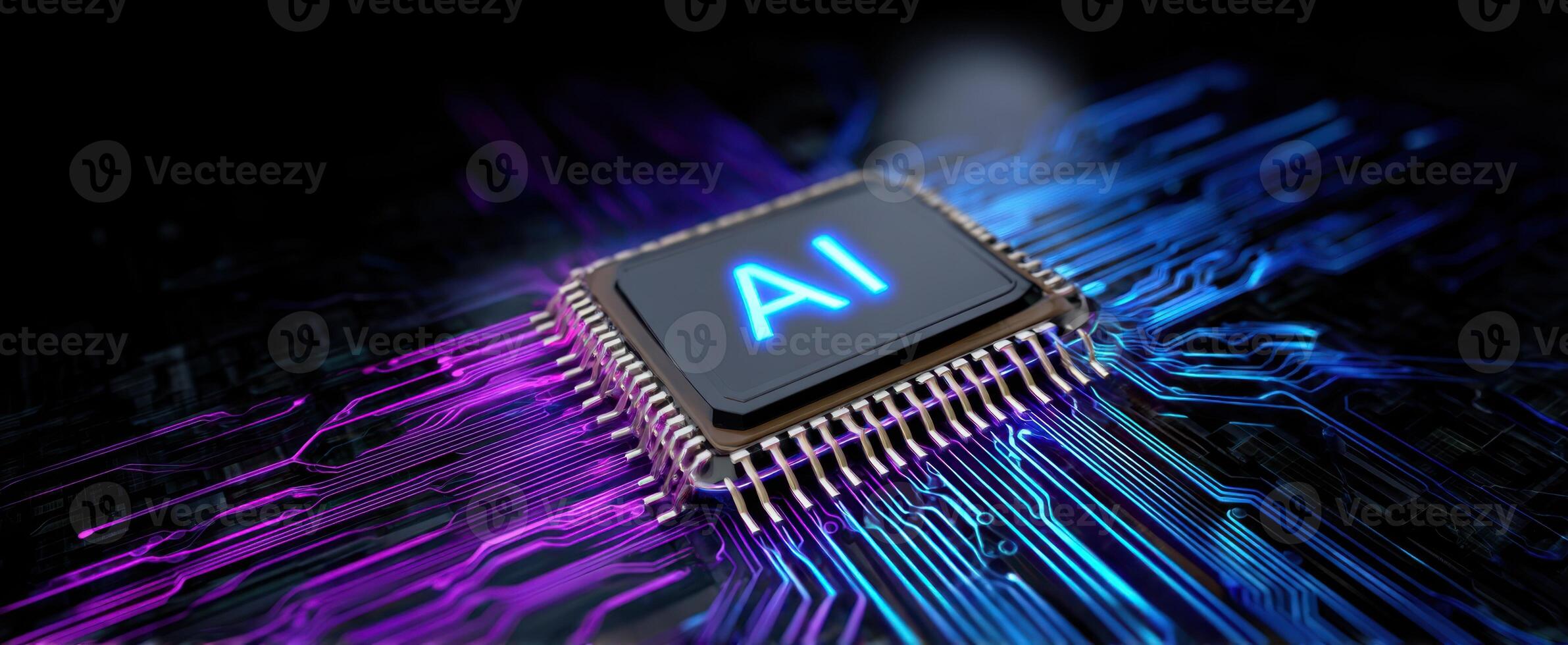 The futuristic microchip illustrating artificial intelligence and digital innovation. photo