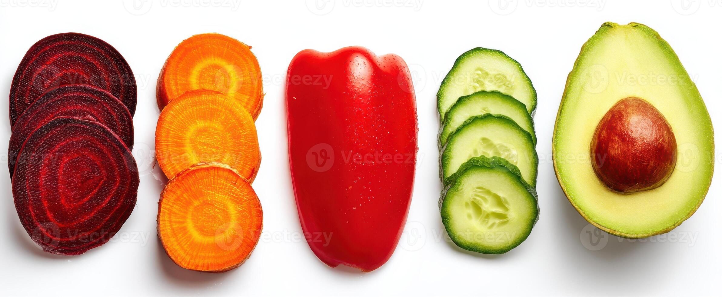 The vibrant assortment of fresh vegetables on a white background. photo