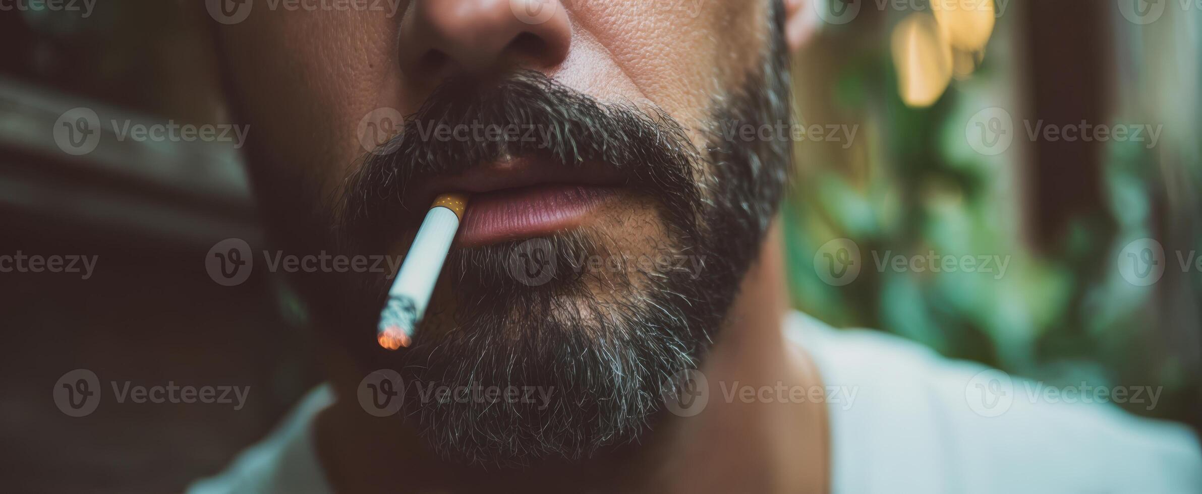 The man with a cigarette exuding a sense of calm contemplation and style. photo