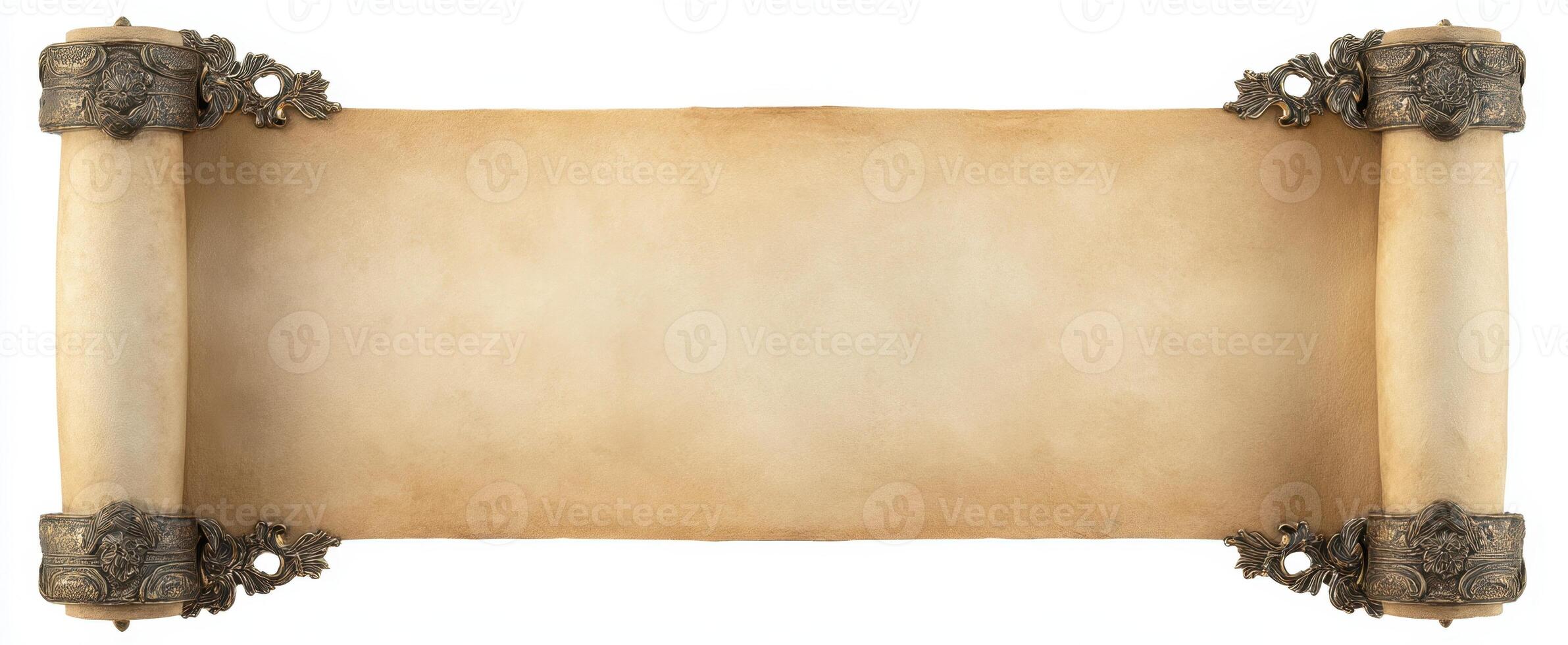 The elegant antique scroll with ornate silver ends for historical documents. photo
