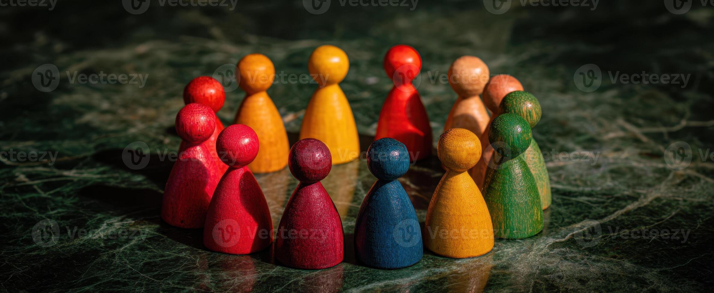 The Colorful Wooden Figures Representing Unity and Collaboration in a Circle photo