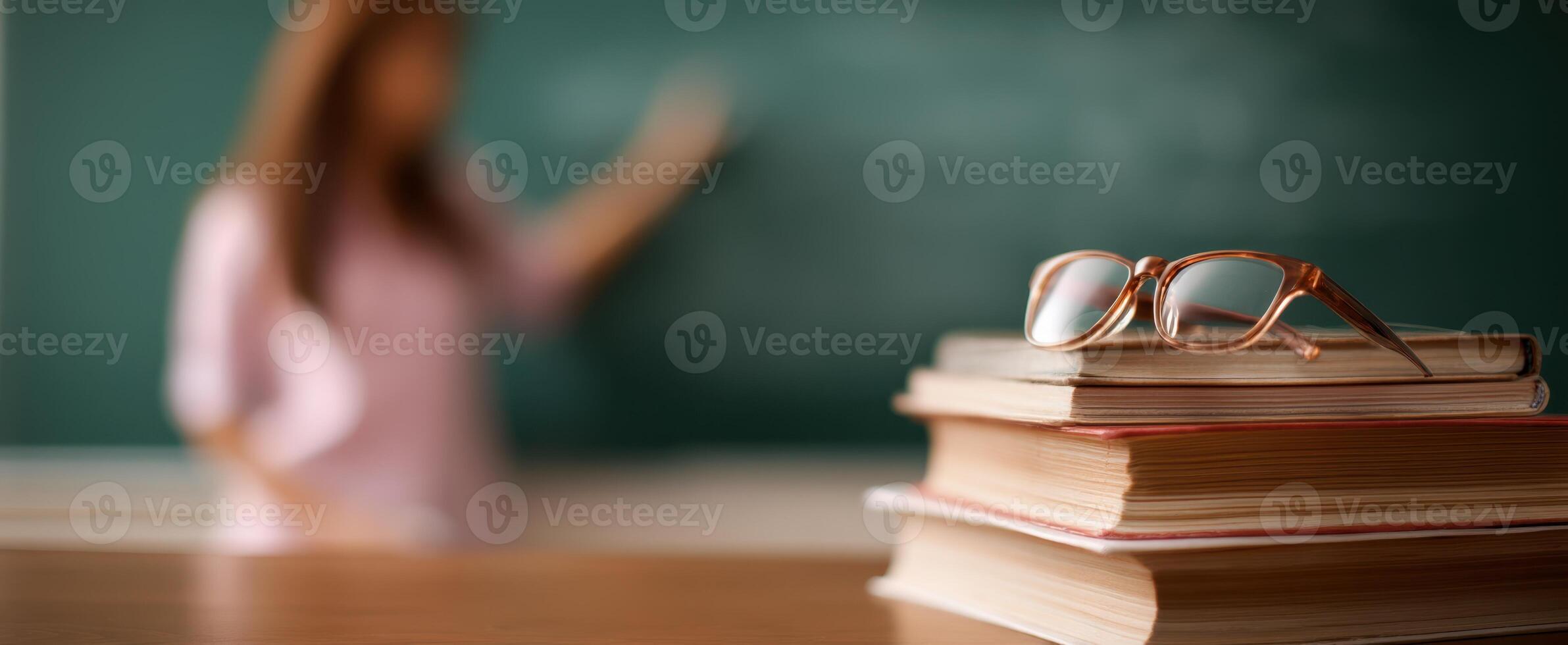 The Educator Presenting Lessons at a Classroom Blackboard photo