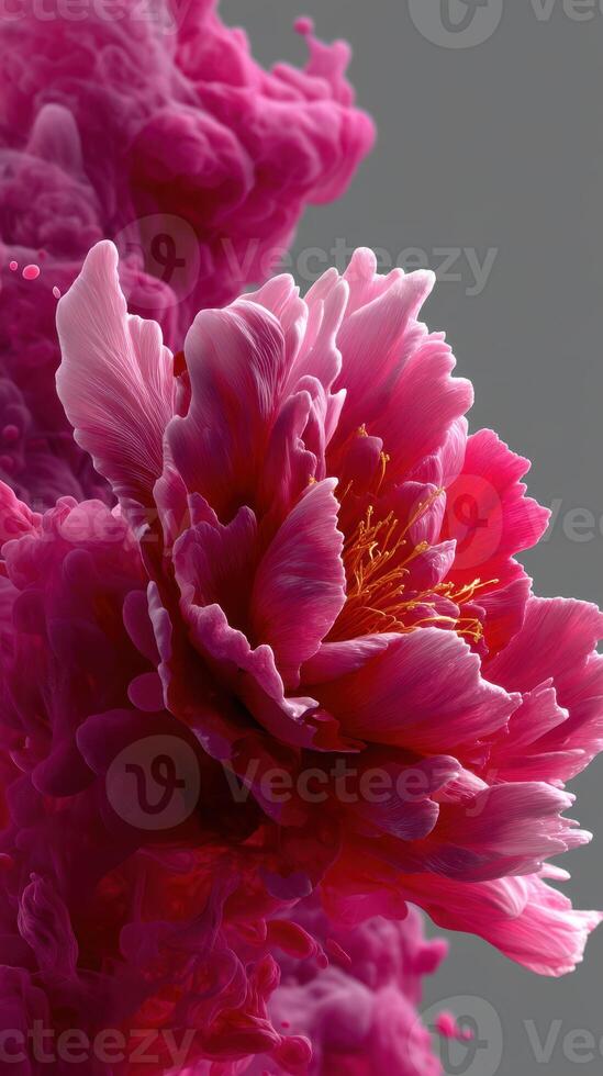 Vibrant pink flower surrounded by colorful swirling patterns, showcasing nature's beauty in a modern artistic style photo