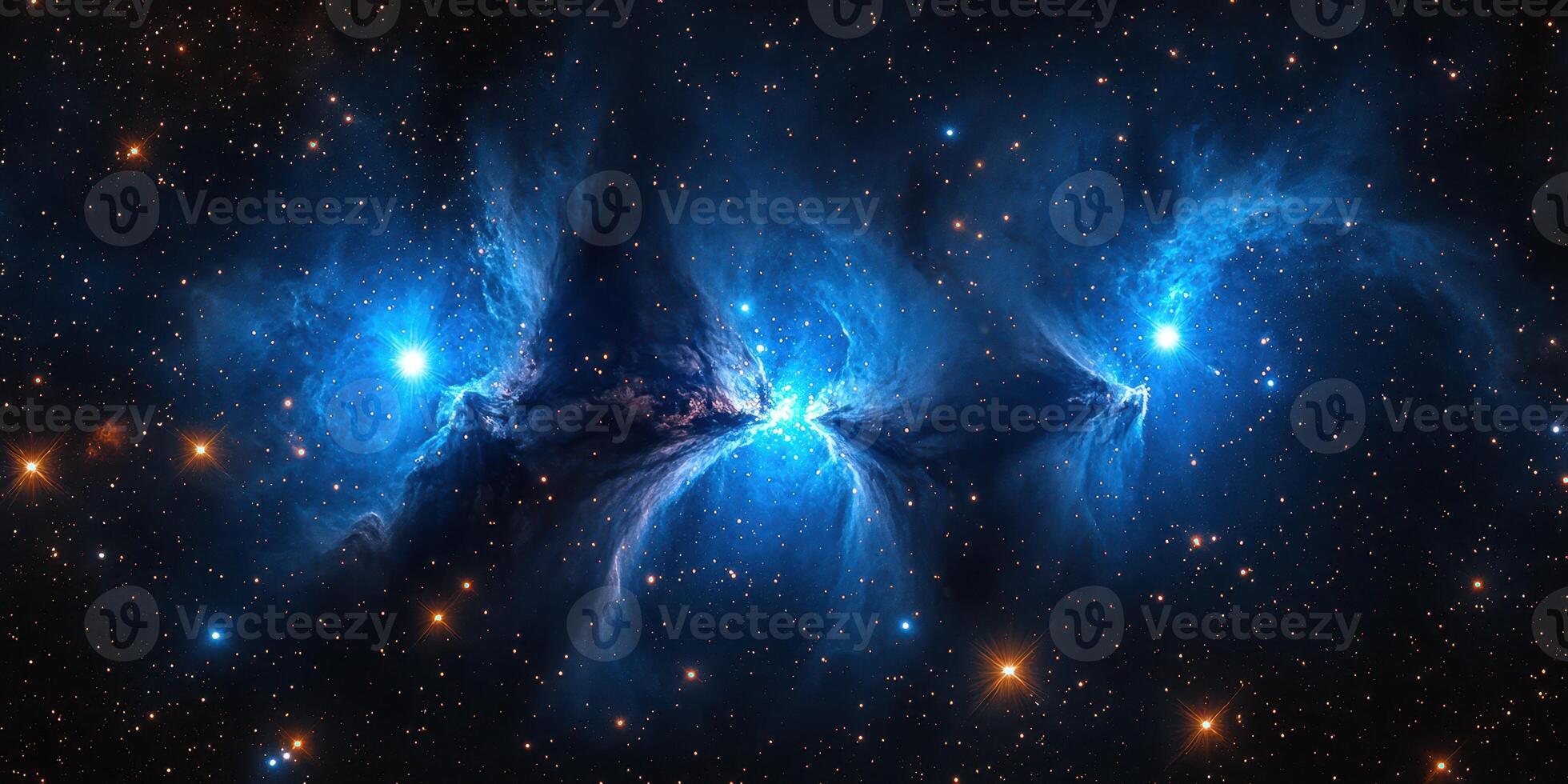 Galactic clusters illuminated by distant stars in a cosmic landscape photo