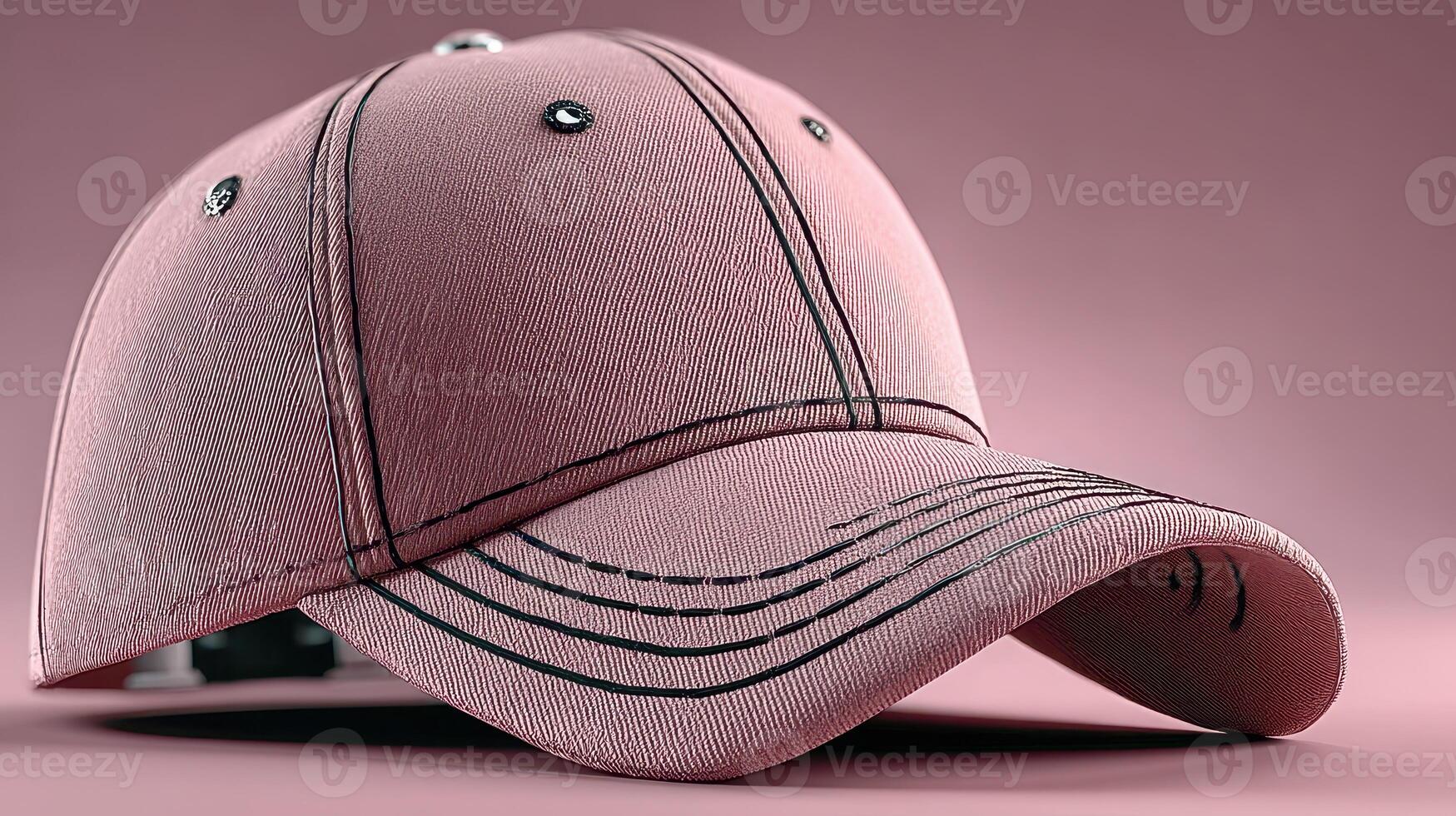 Stylish pink cap with detailed stitching displayed against a soft colored background photo