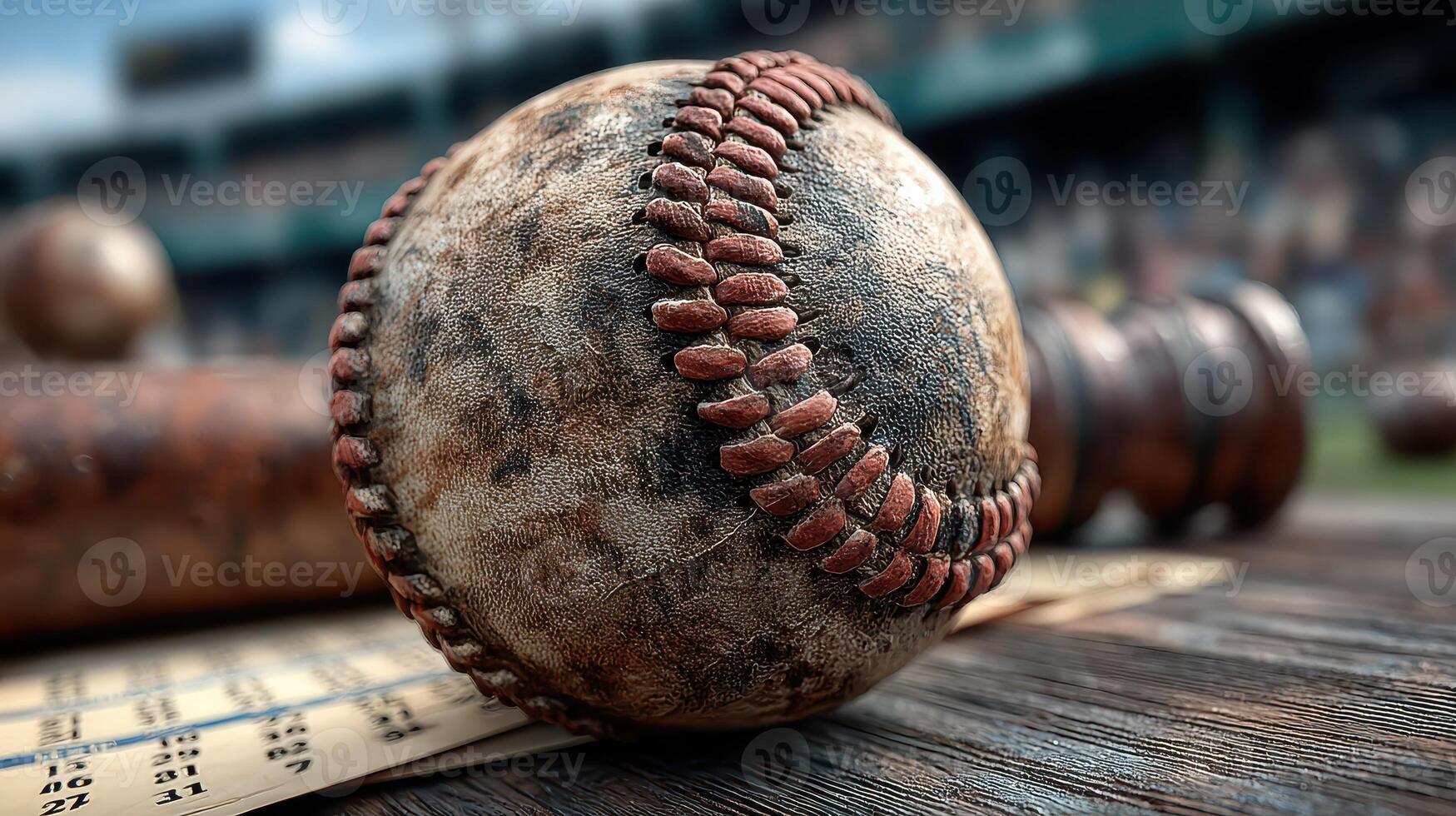 Gathering at the baseball field under clear skies with worn equipment ready for the game ahead and a scoreboard nearby photo